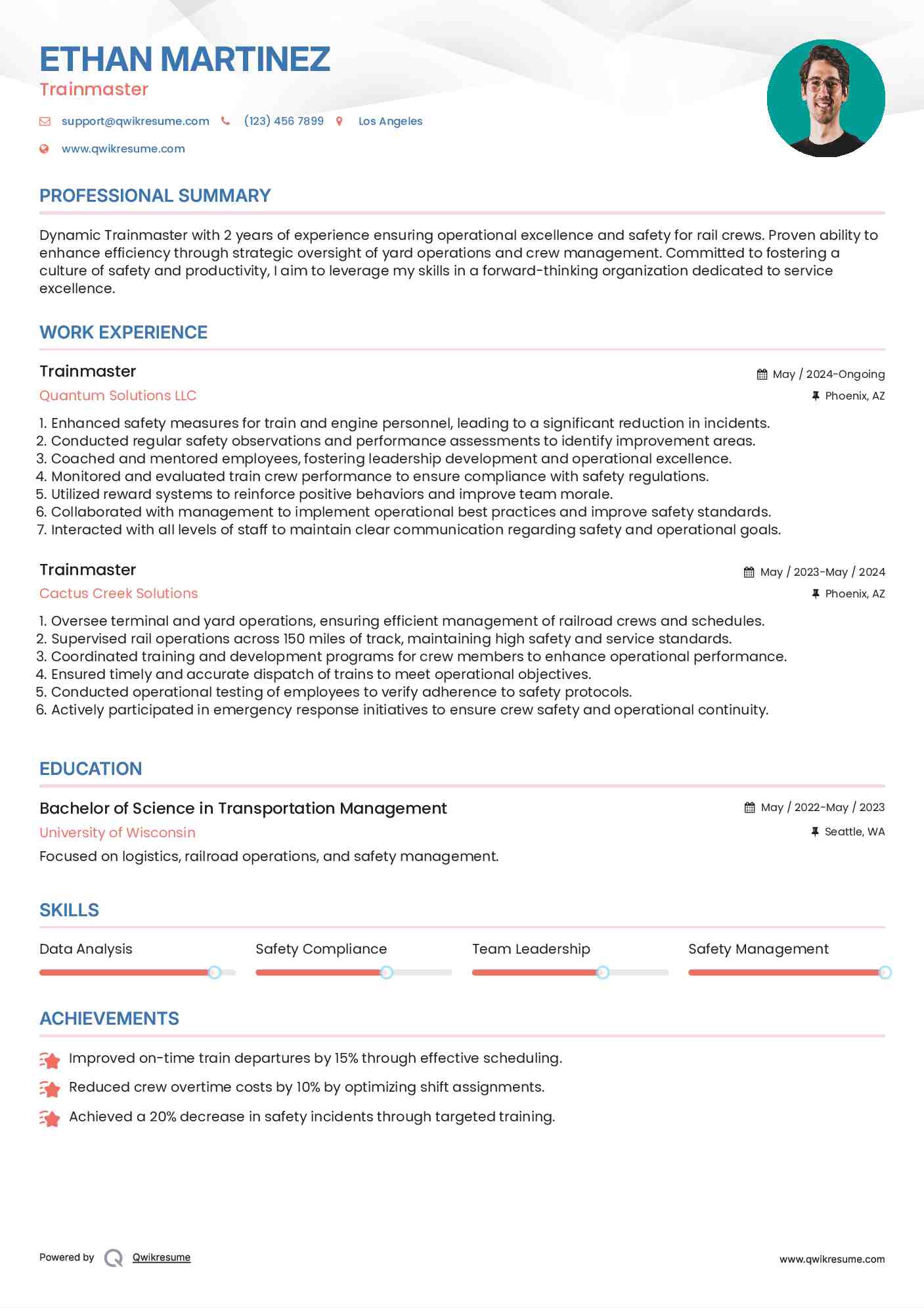 Trainmaster Resume Model