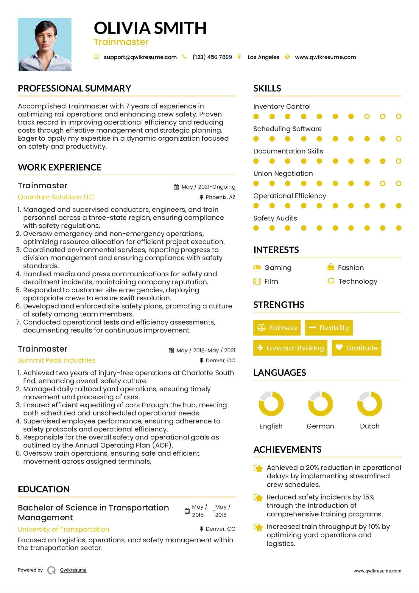Trainmaster Resume Example