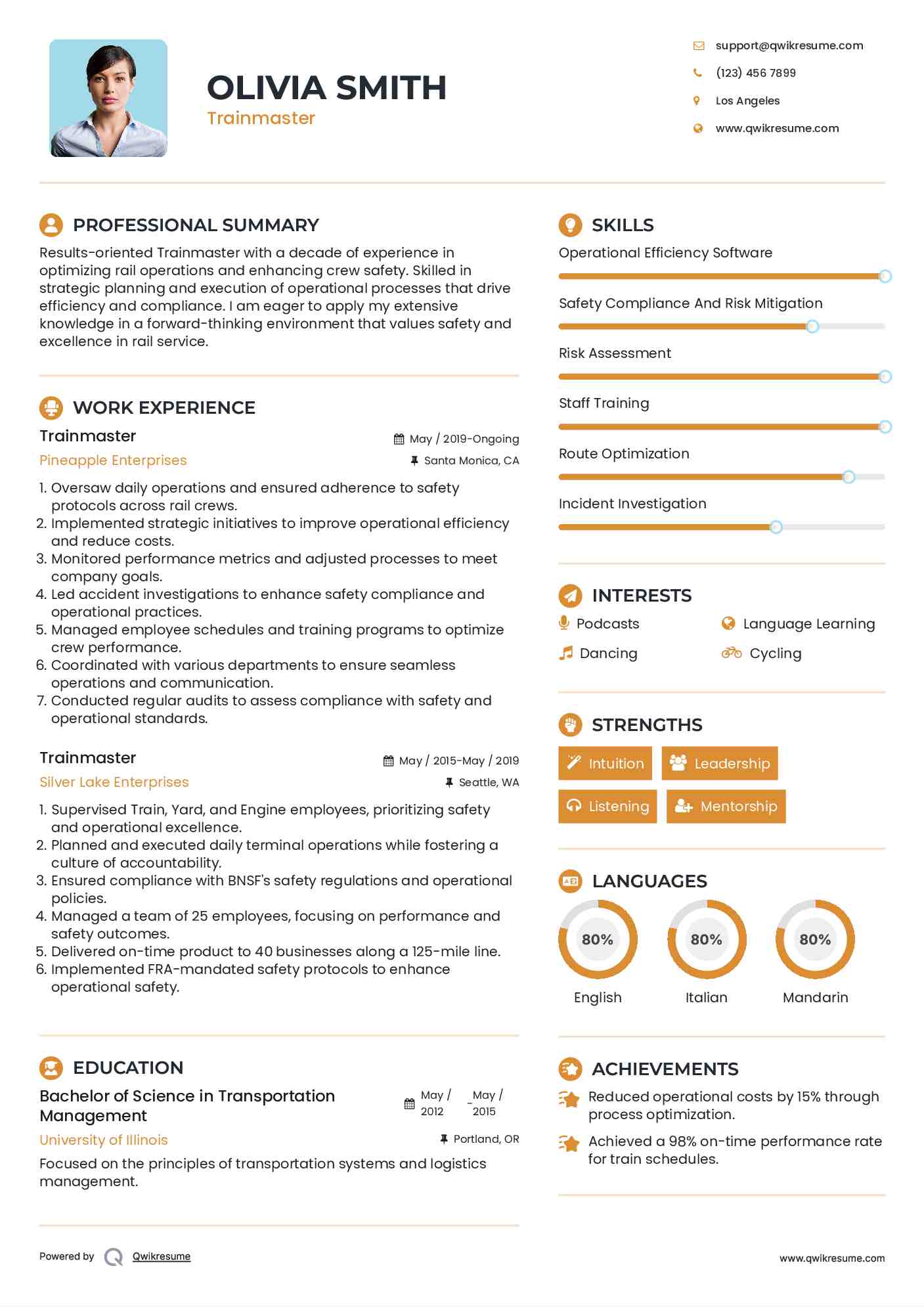 Trainmaster Resume Example