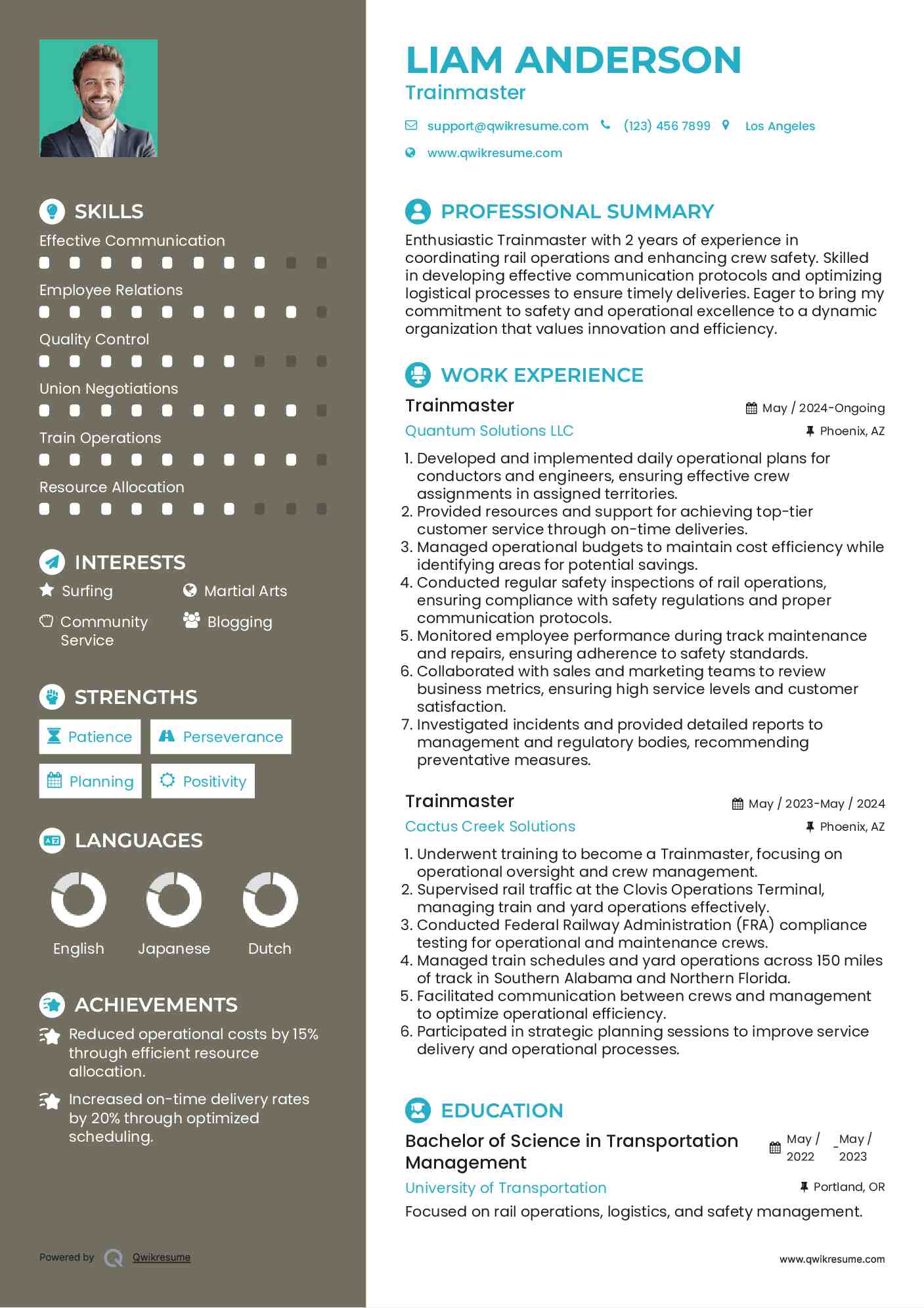 Trainmaster Resume Example