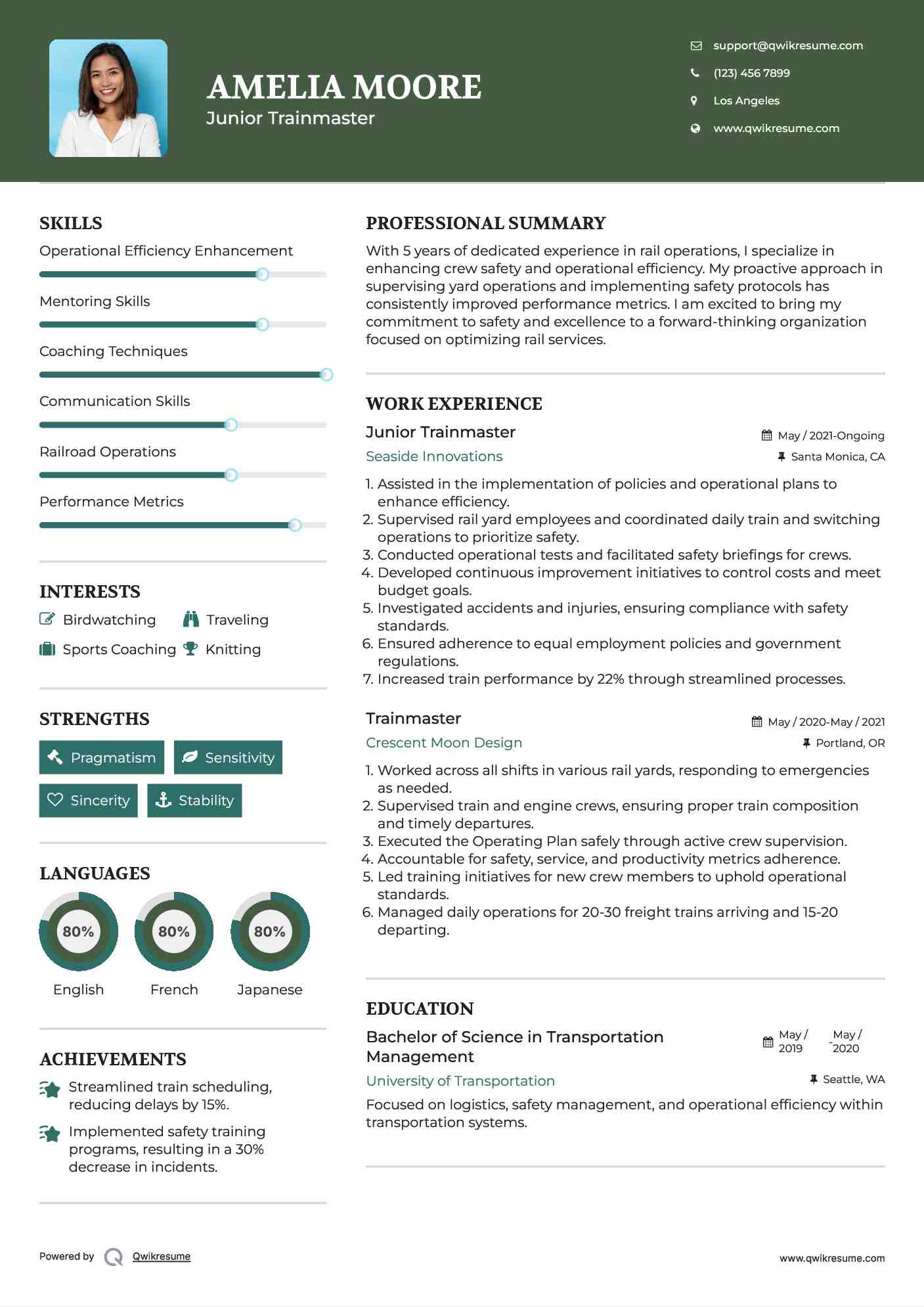 Junior Trainmaster Resume Format
