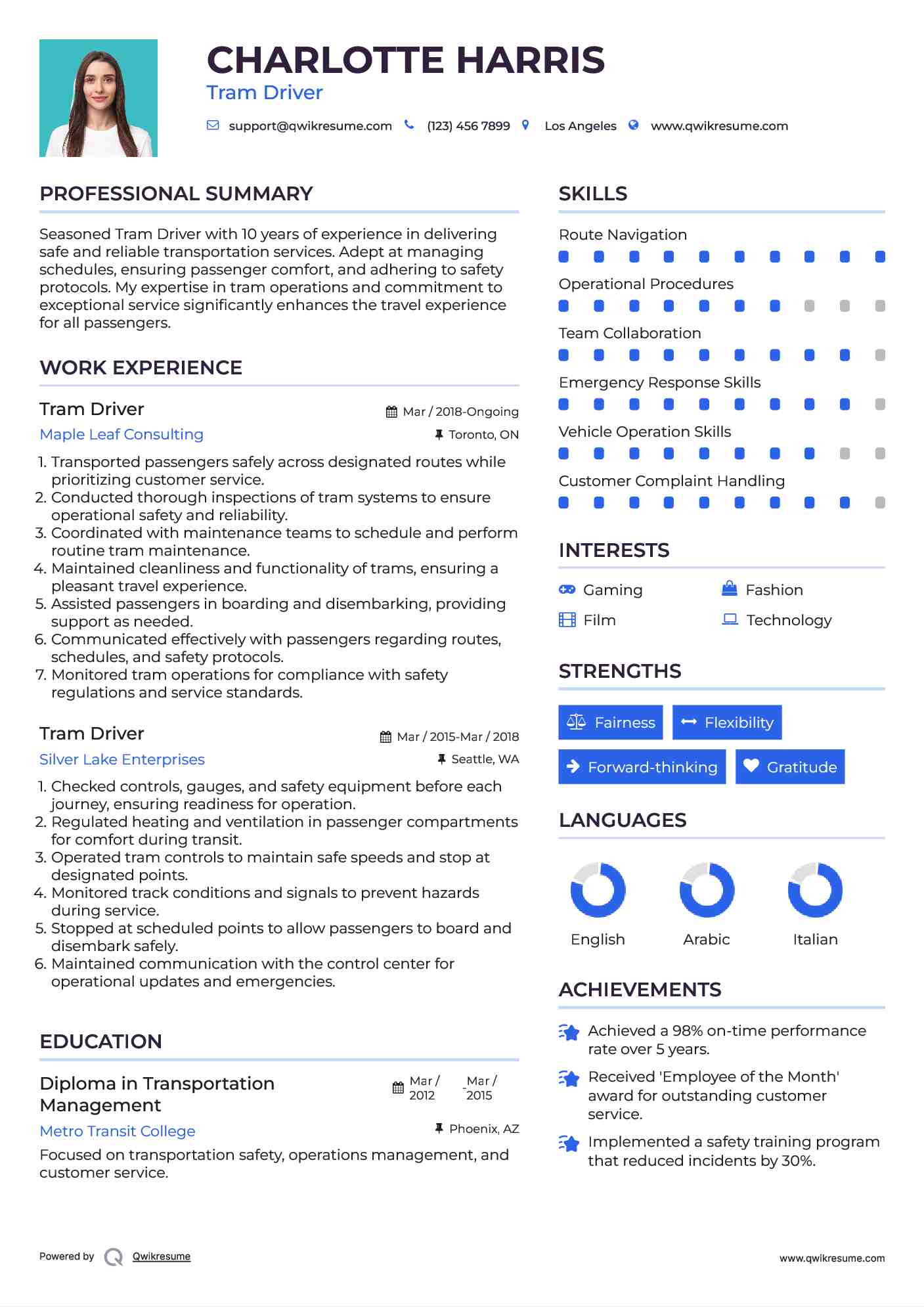 Tram Driver Resume Template