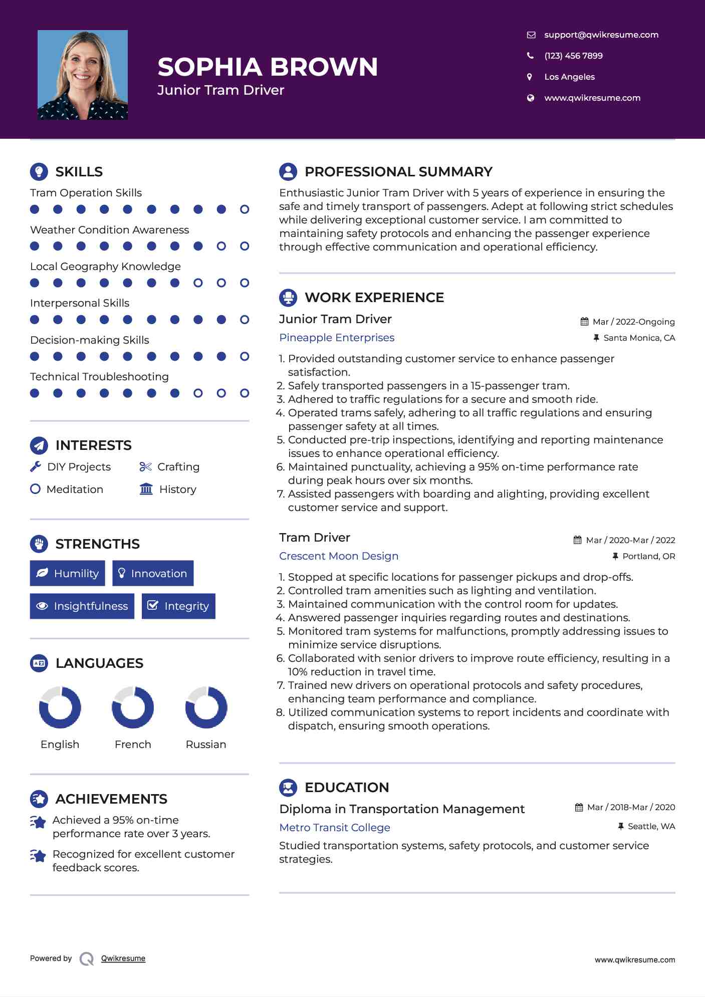 Junior Tram Driver Resume Template