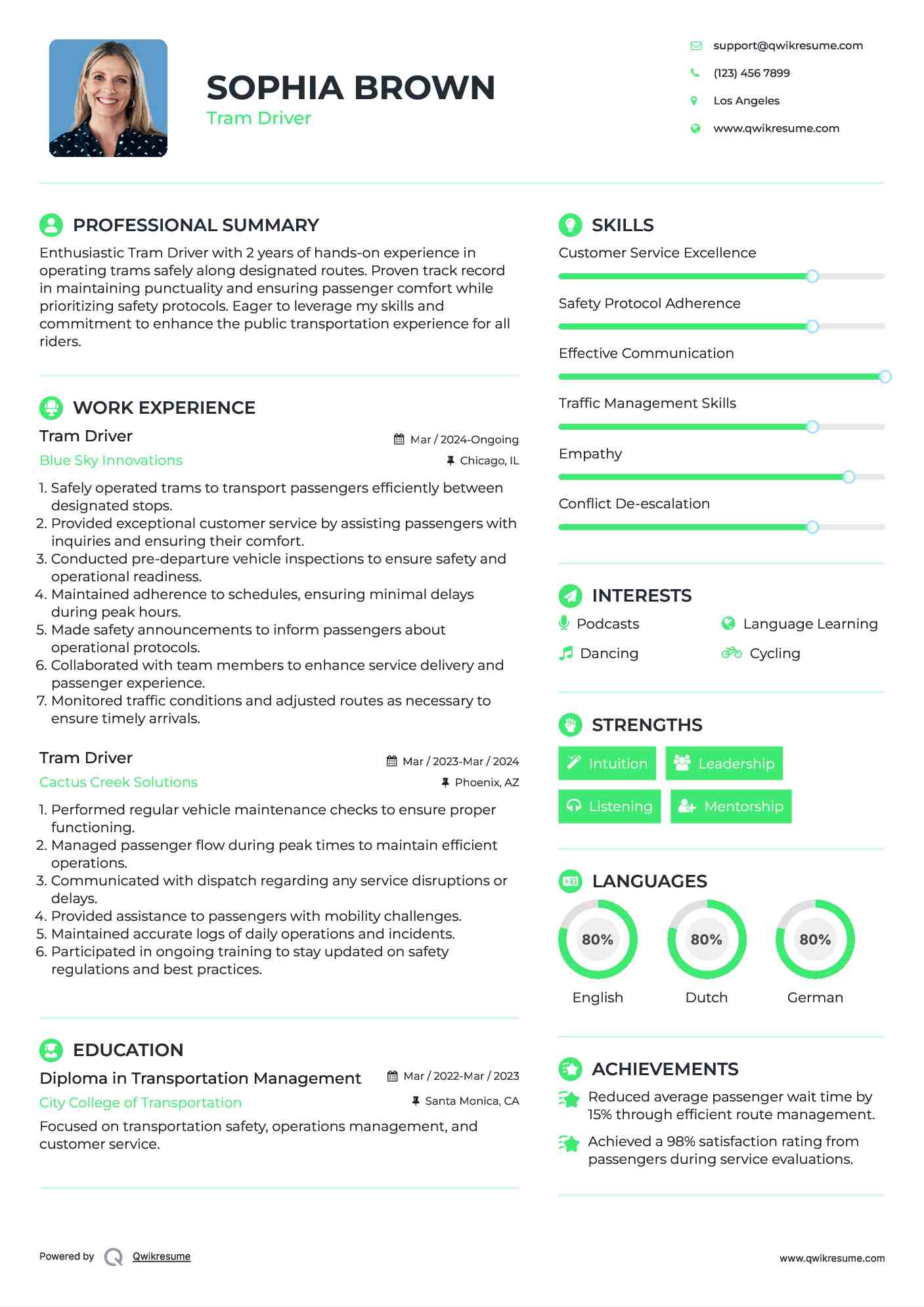 Tram Driver Resume Template