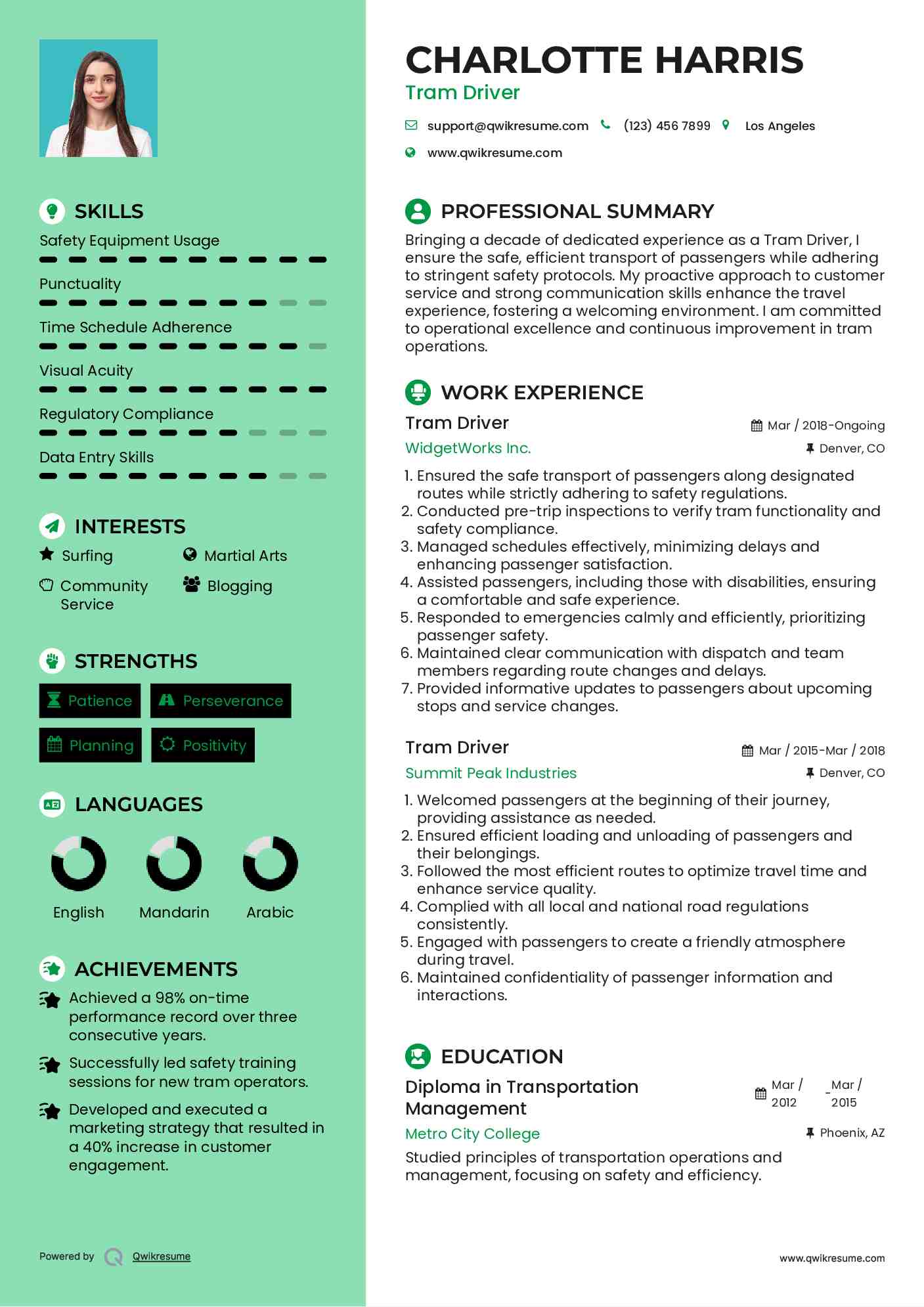 Tram Driver Resume Model