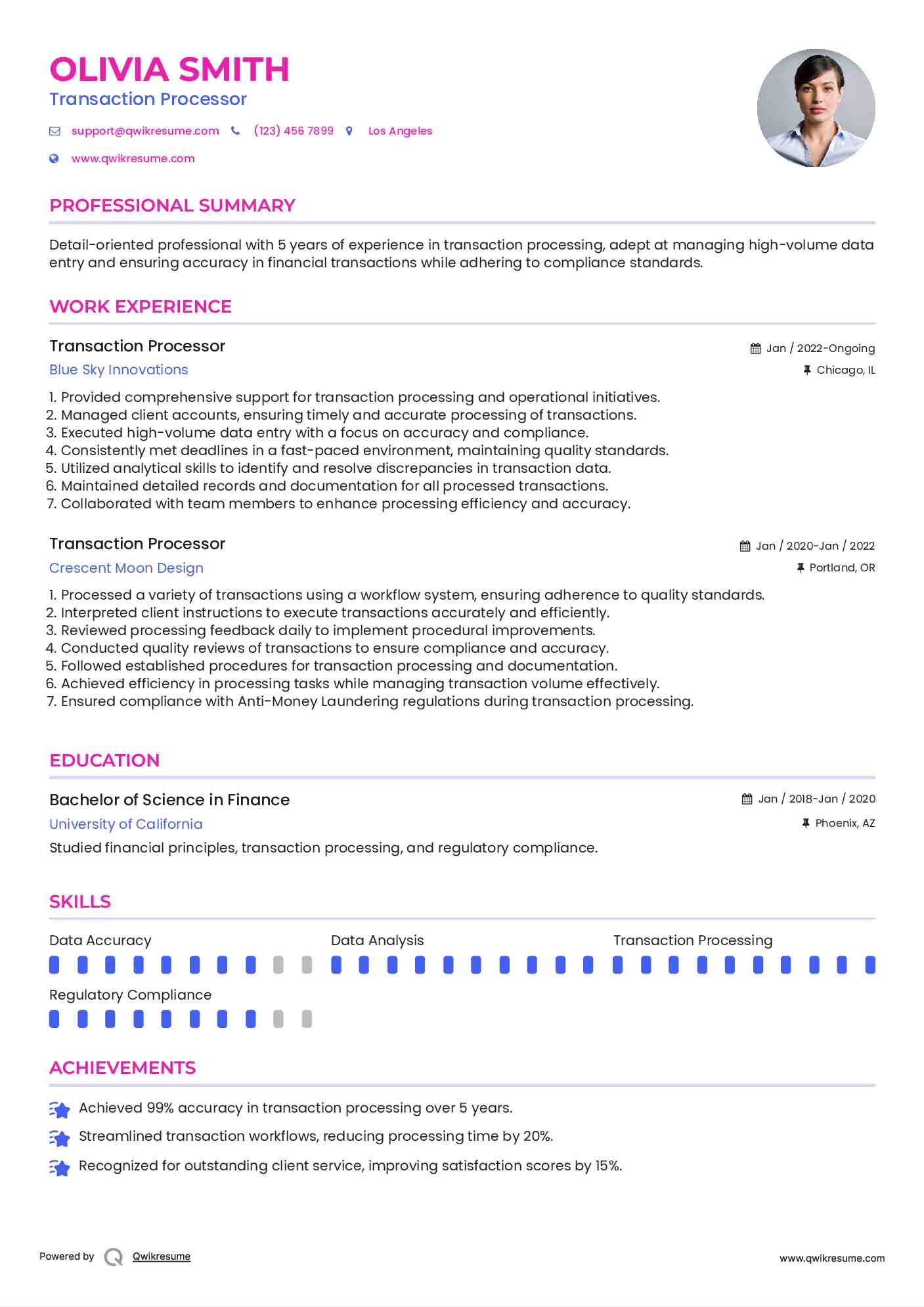 Transaction Processor Resume Example