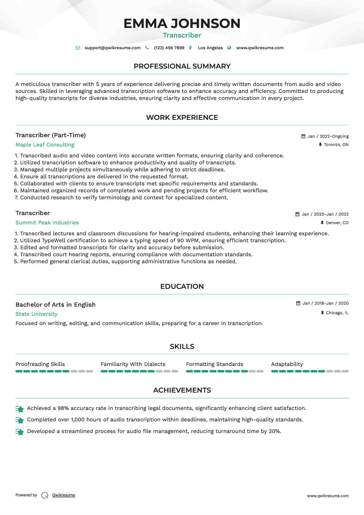 10 Transcriber Resume Samples - Transcriber 1593500225 Pdf