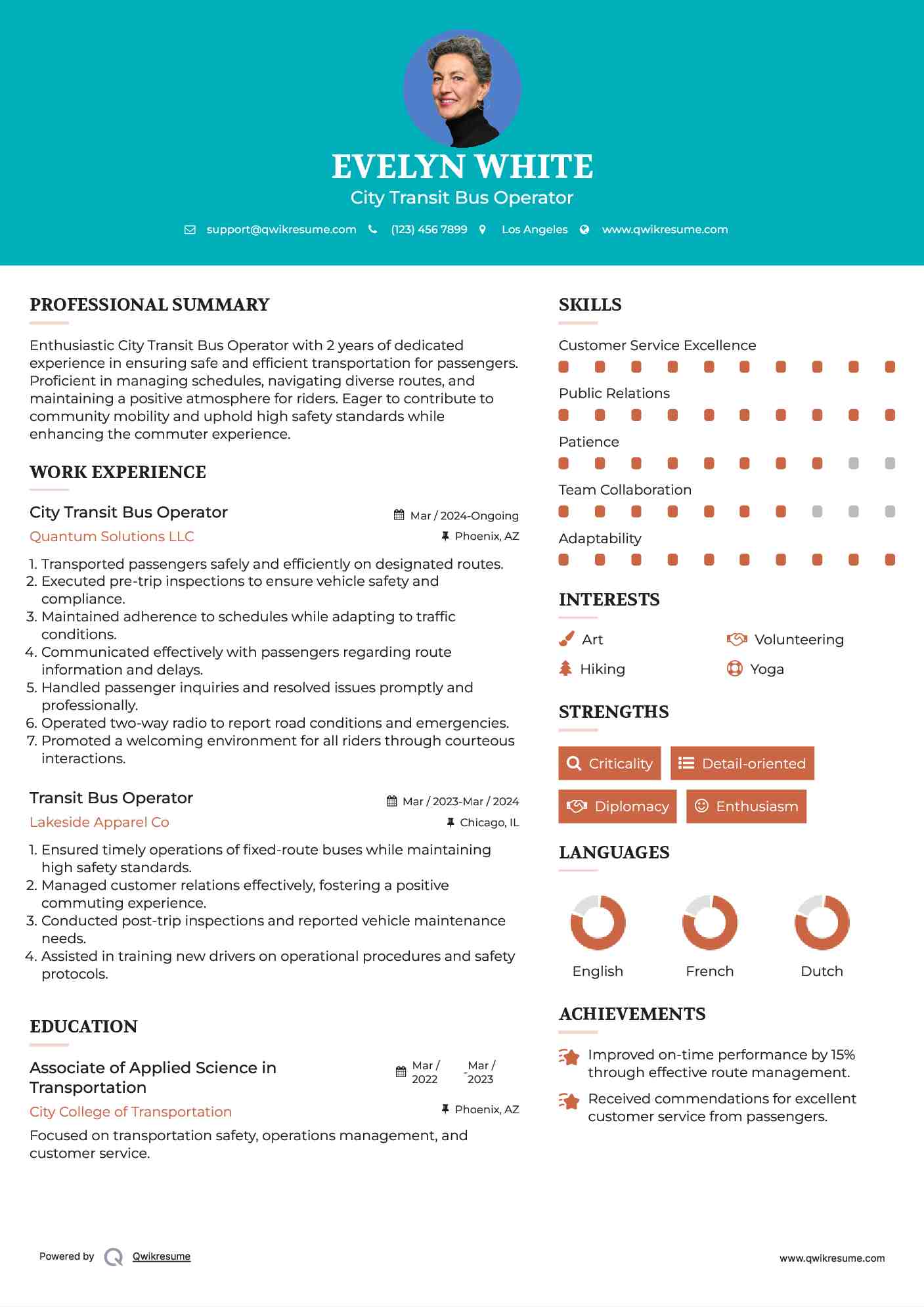 City Transit Bus Operator Resume Template