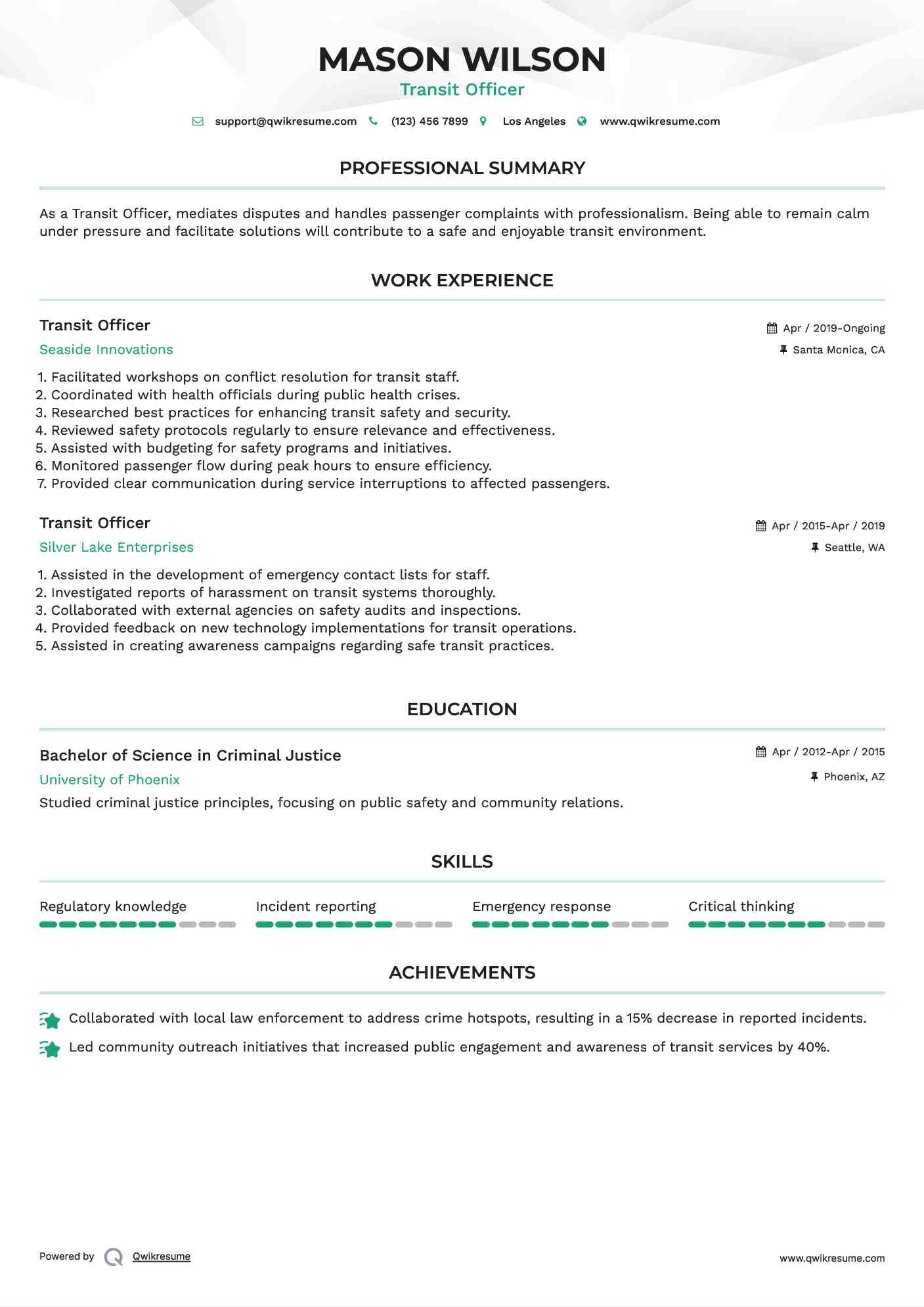 Transit Officer Resume Template