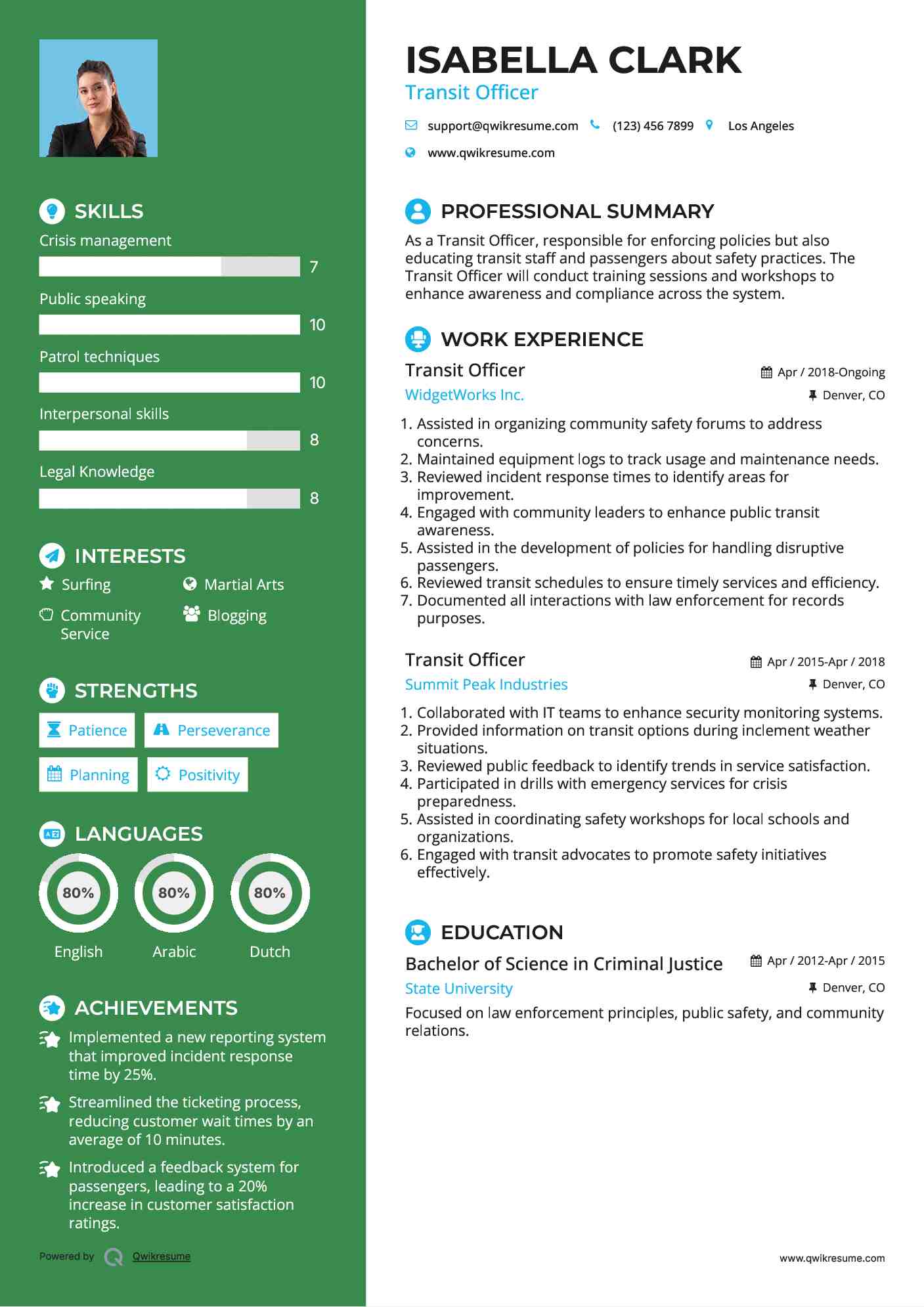 Transit Officer Resume Example