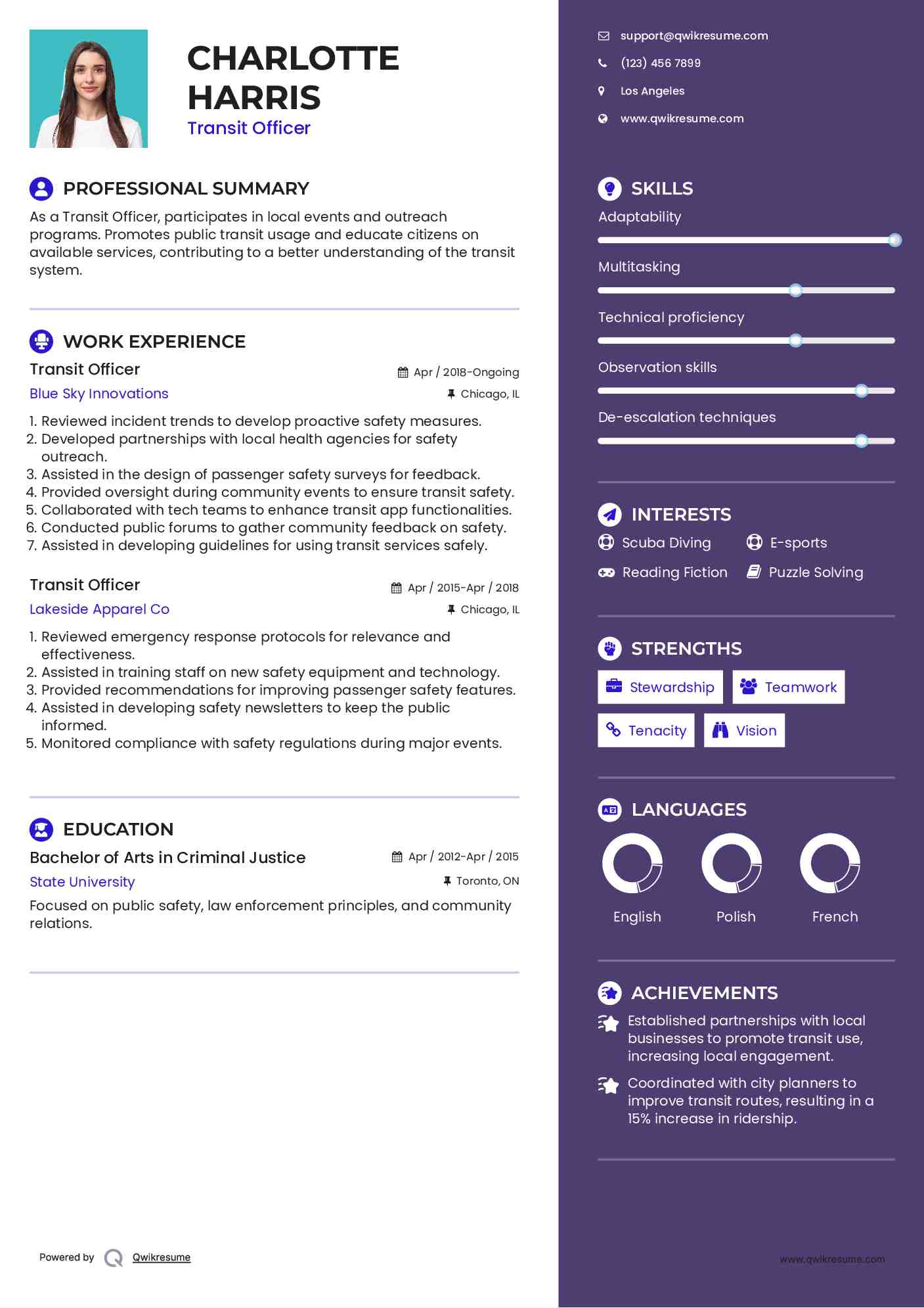 Transit Officer Resume Template