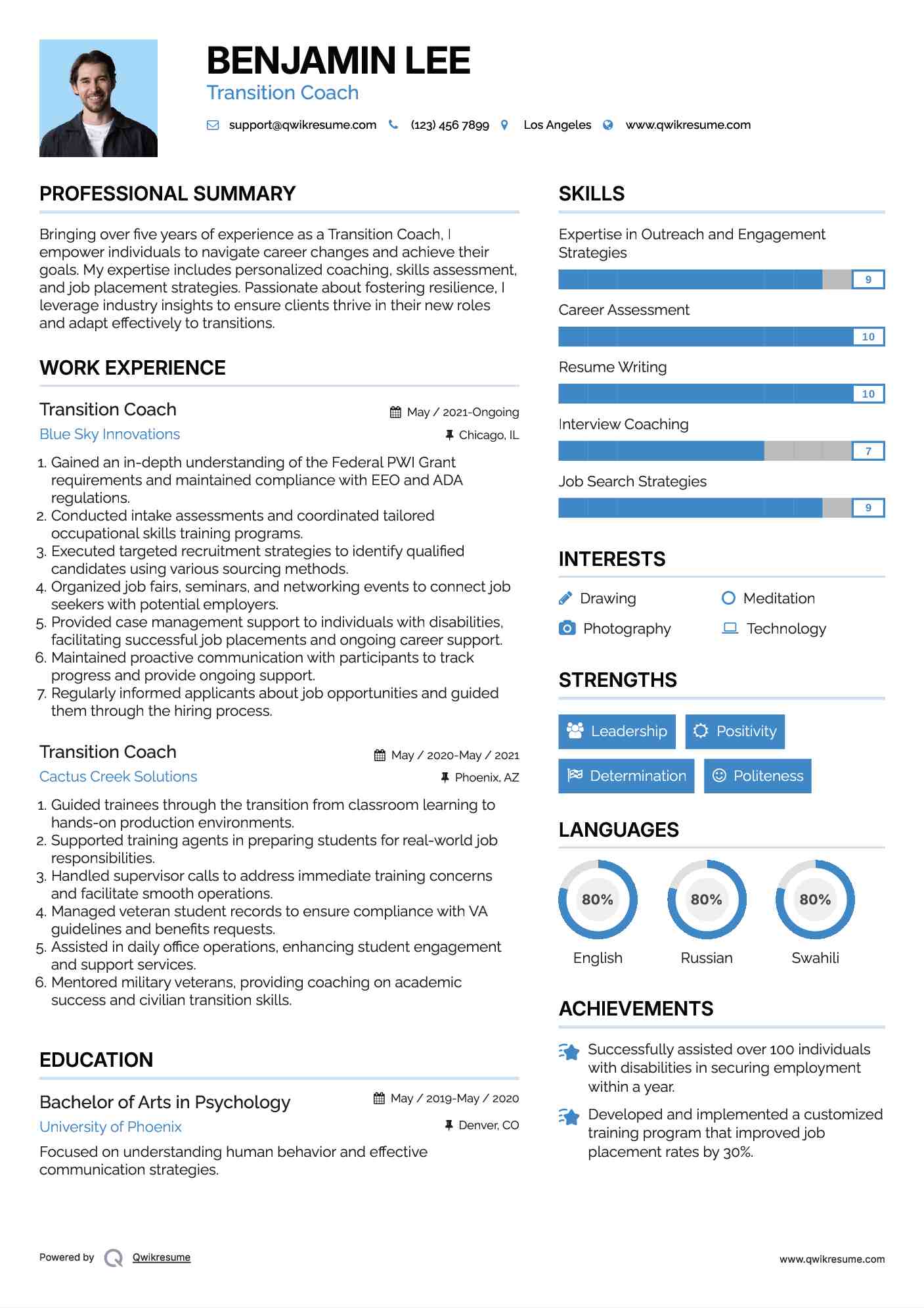 Transition Coach Resume Model