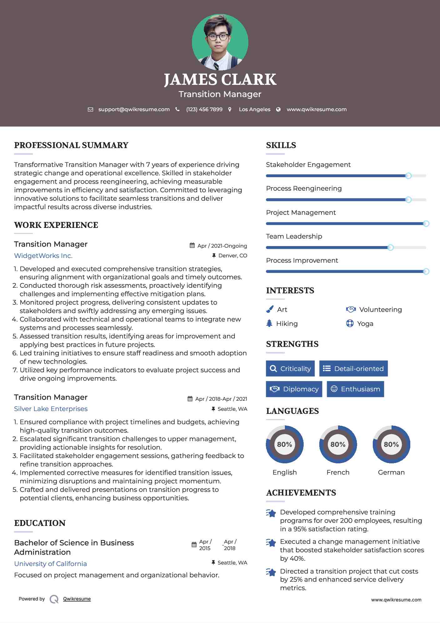 Transition Manager Resume Sample