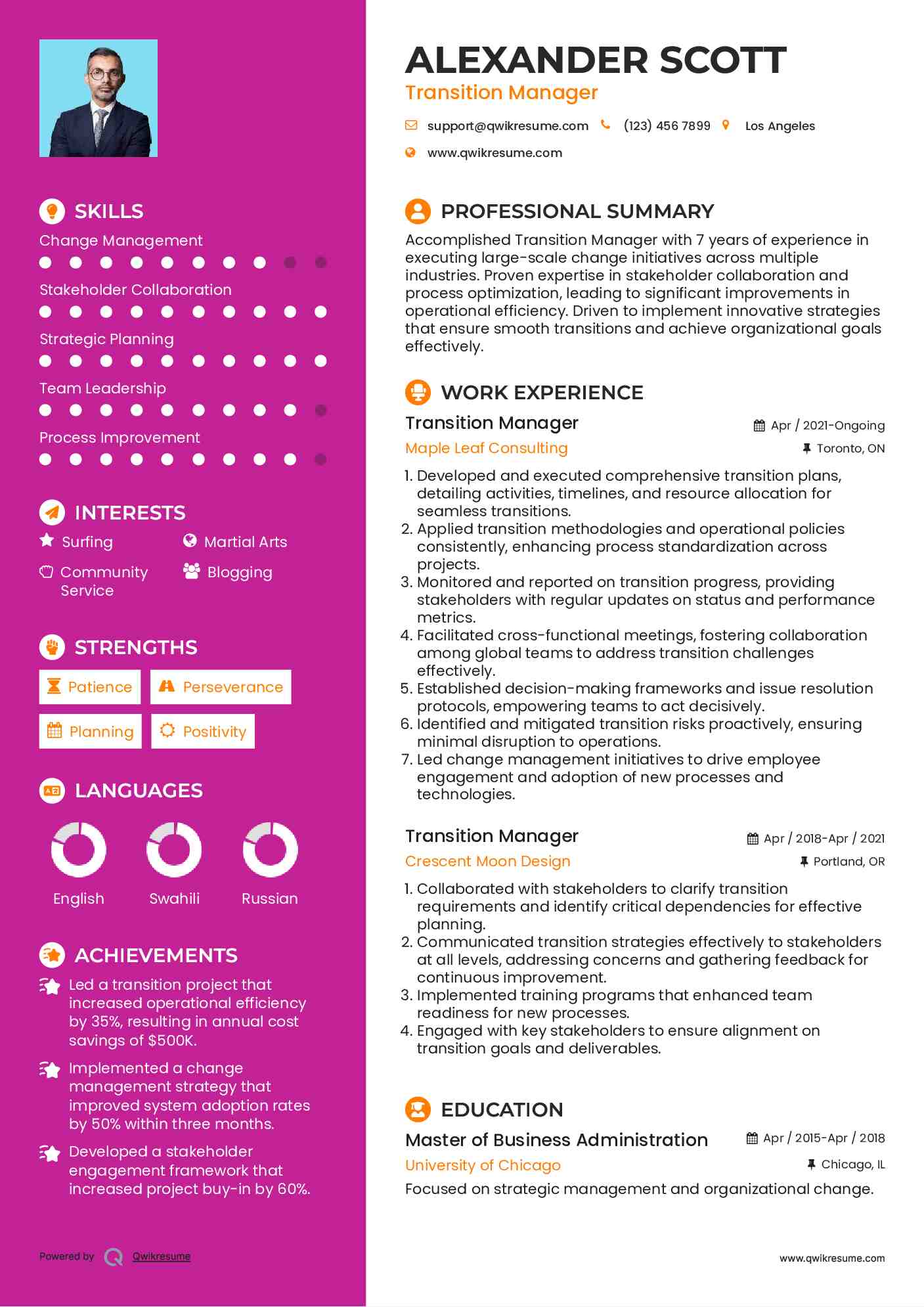 Transition Manager Resume Format