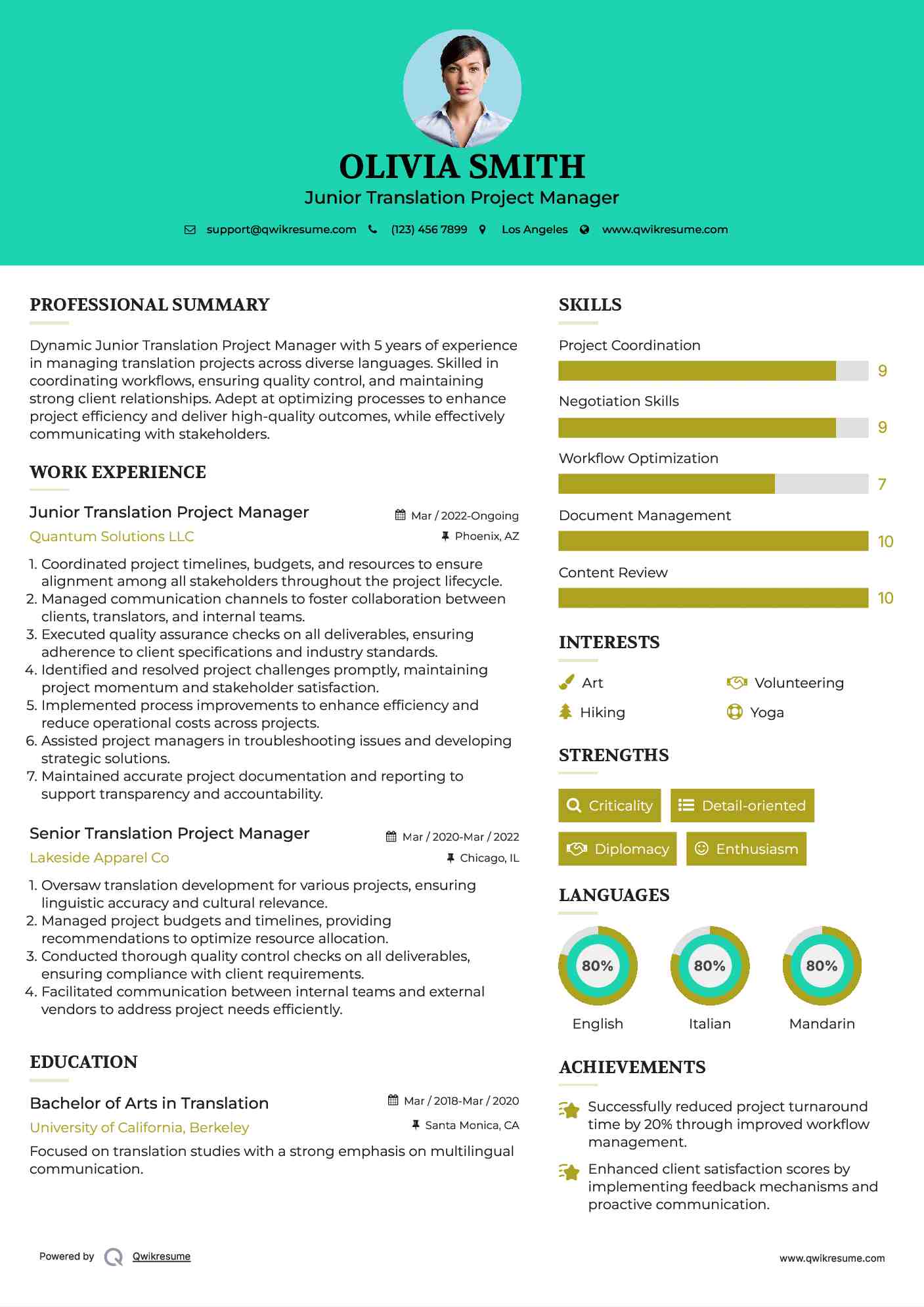 Junior Translation Project Manager Resume Format