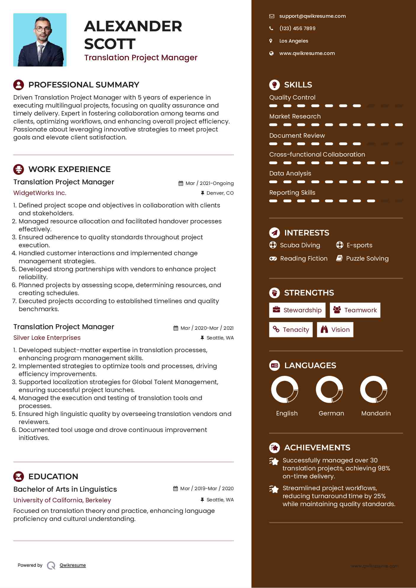 Translation Project Manager Resume Format