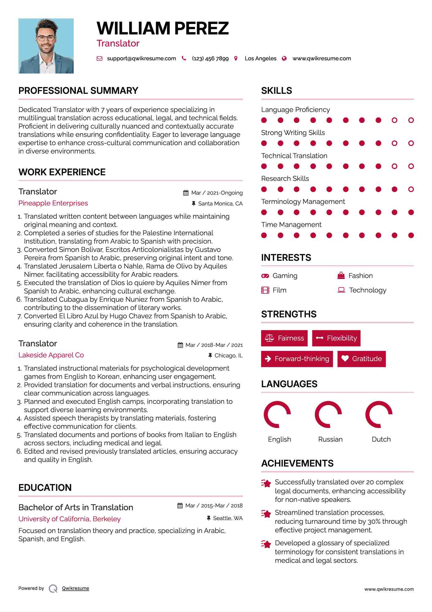 Translator Resume Template