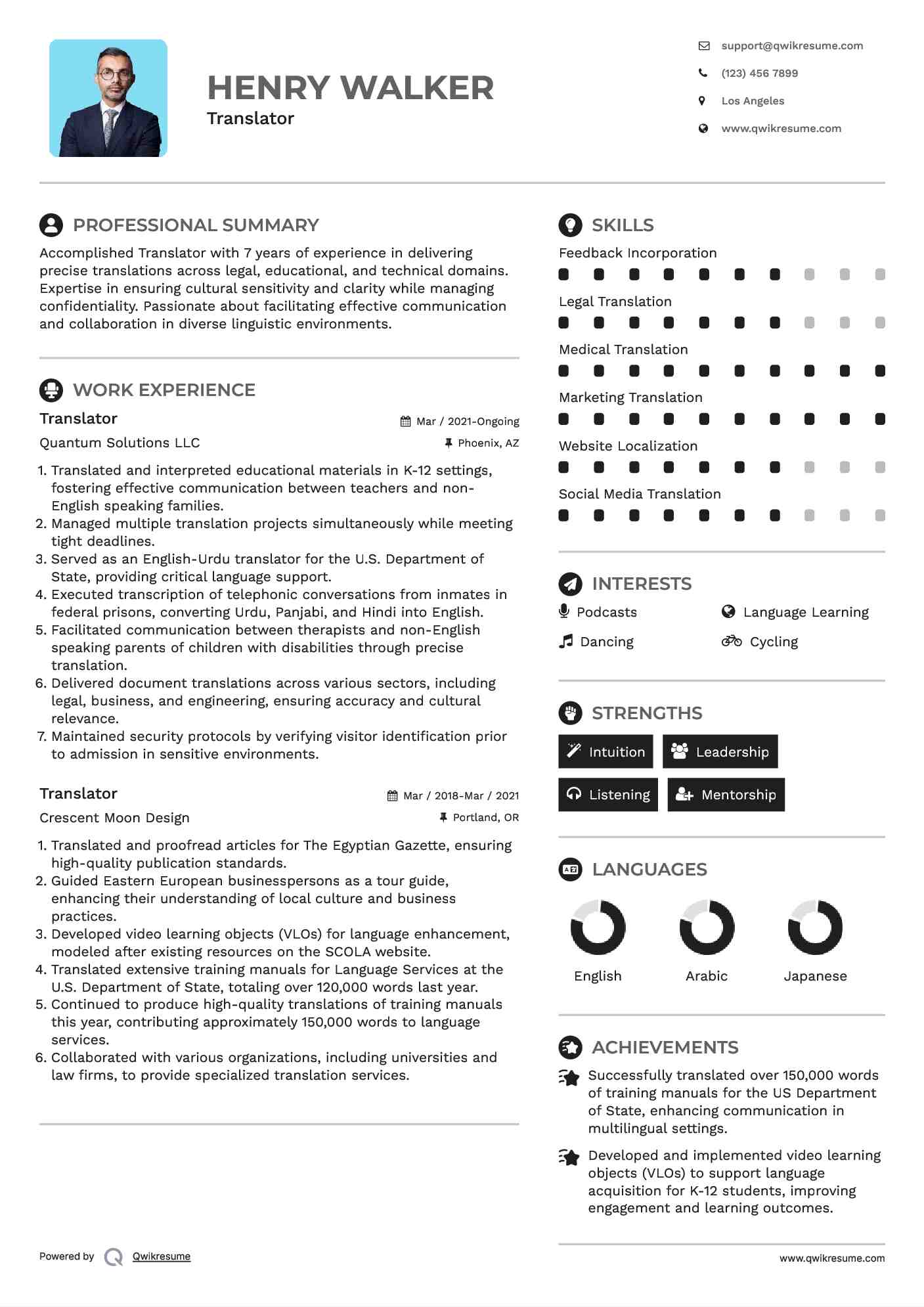 Translator Resume Example