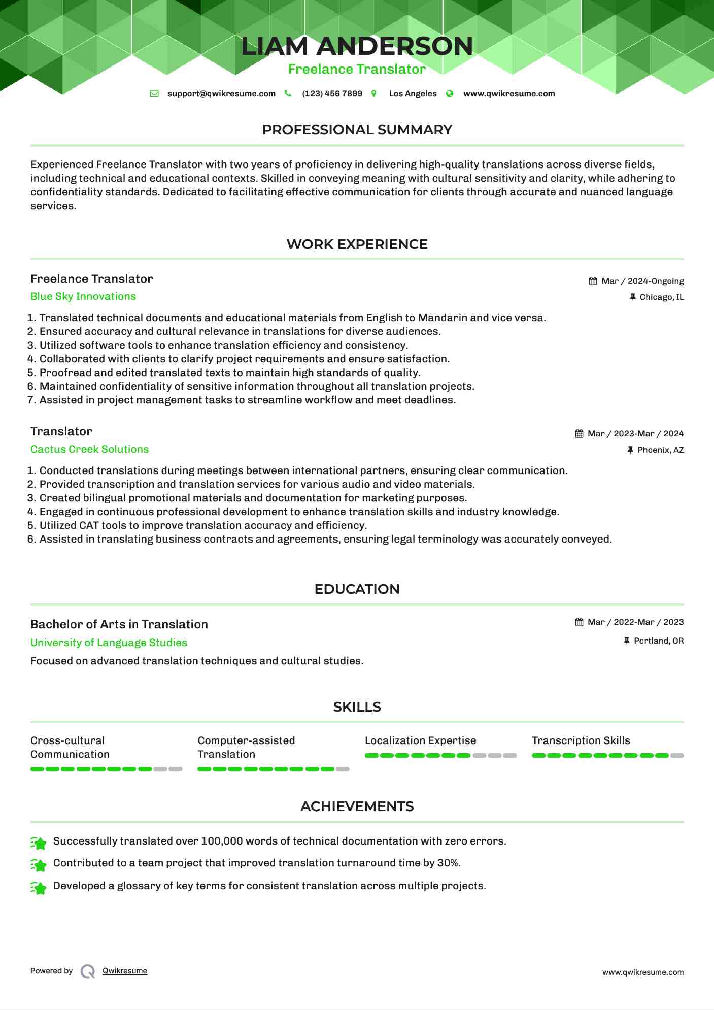 Freelance Translator Resume Template