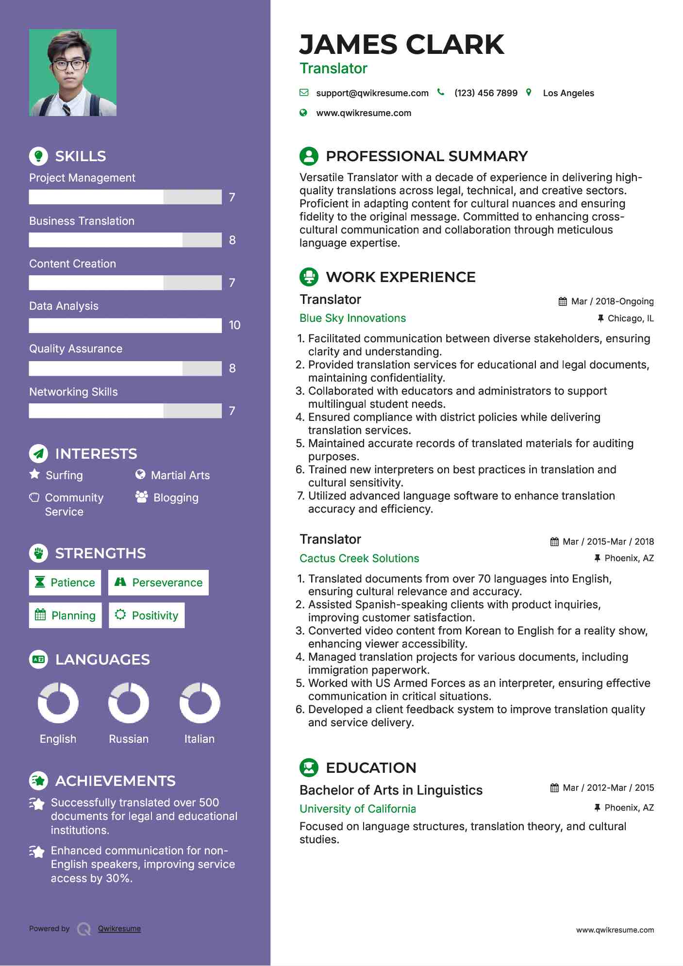 Translator Resume Model