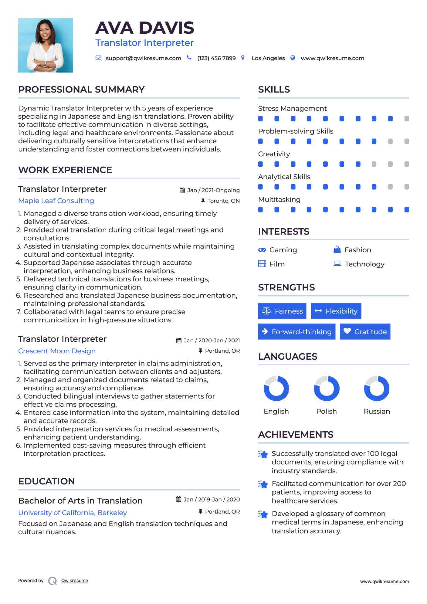 Translator Interpreter Resume Sample