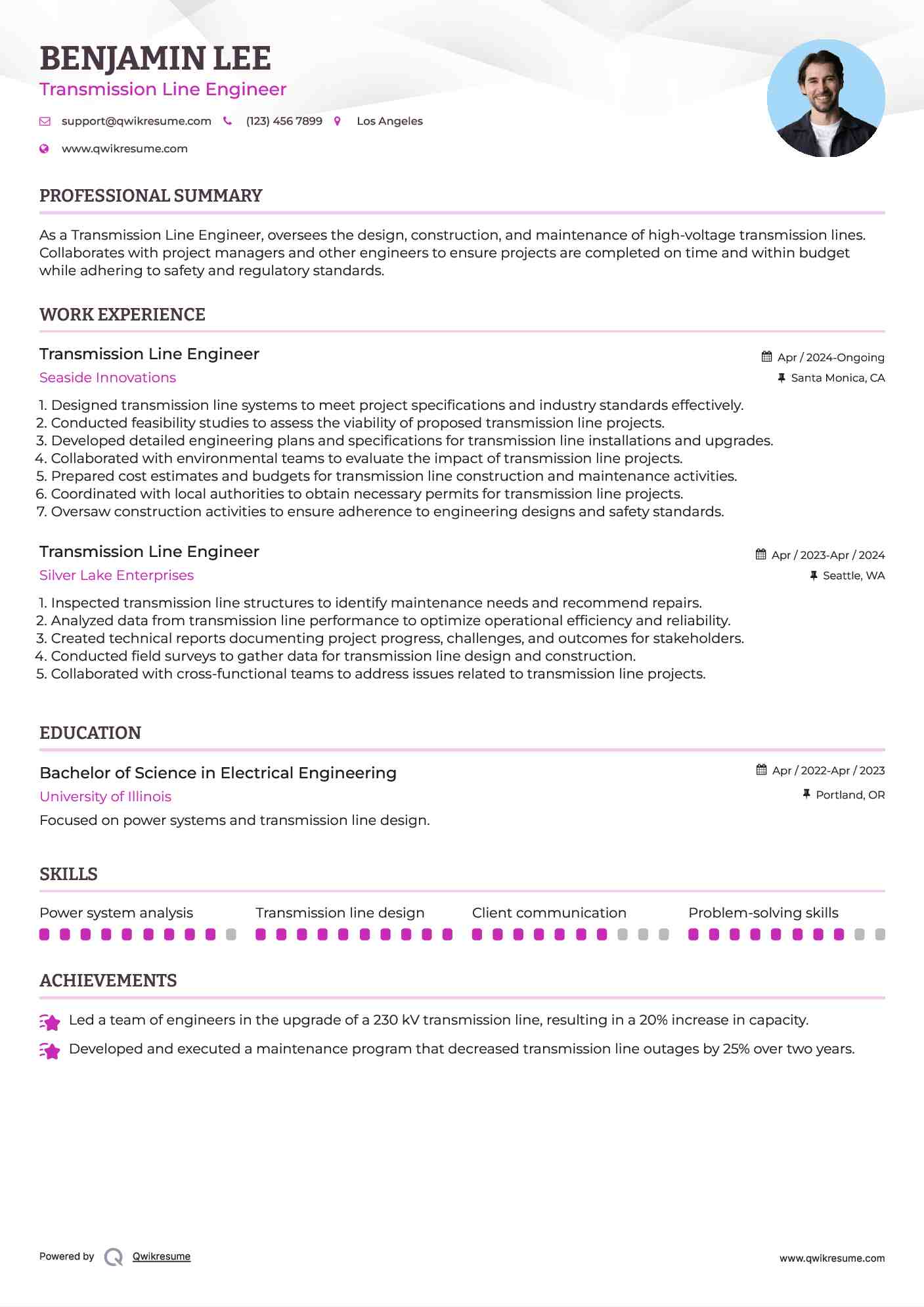 Transmission Line Engineer Resume Format