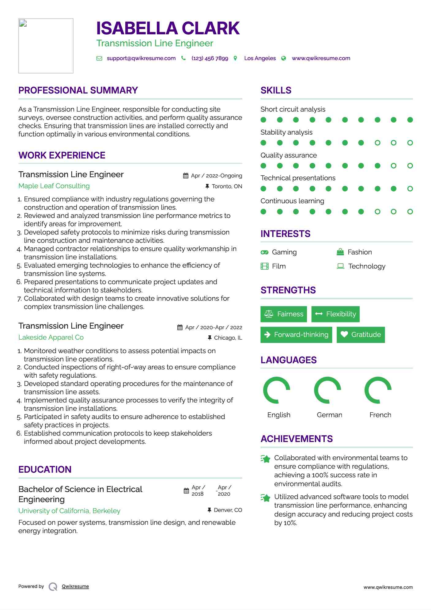 Transmission Line Engineer Resume Sample