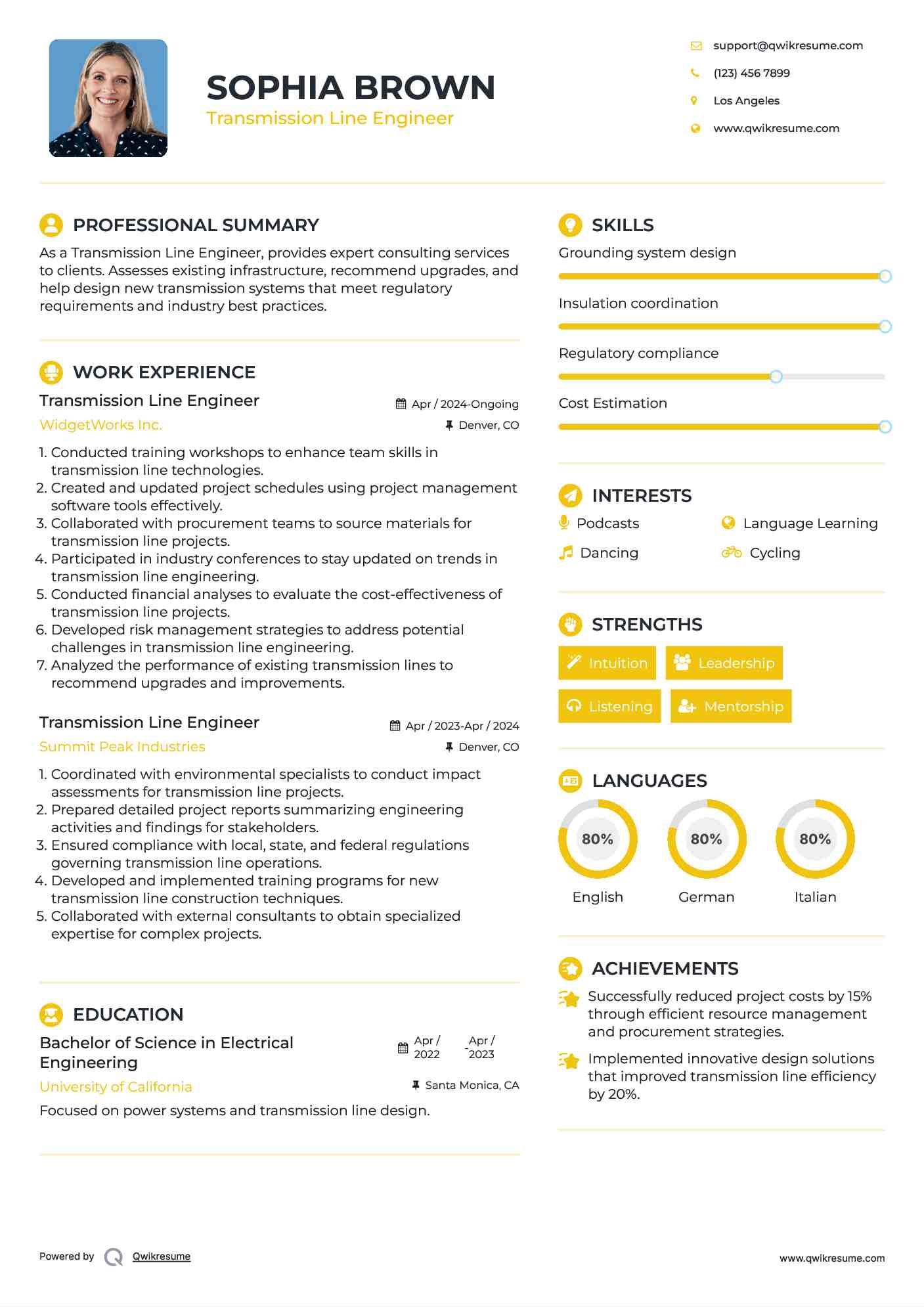 Transmission Line Engineer Resume Model