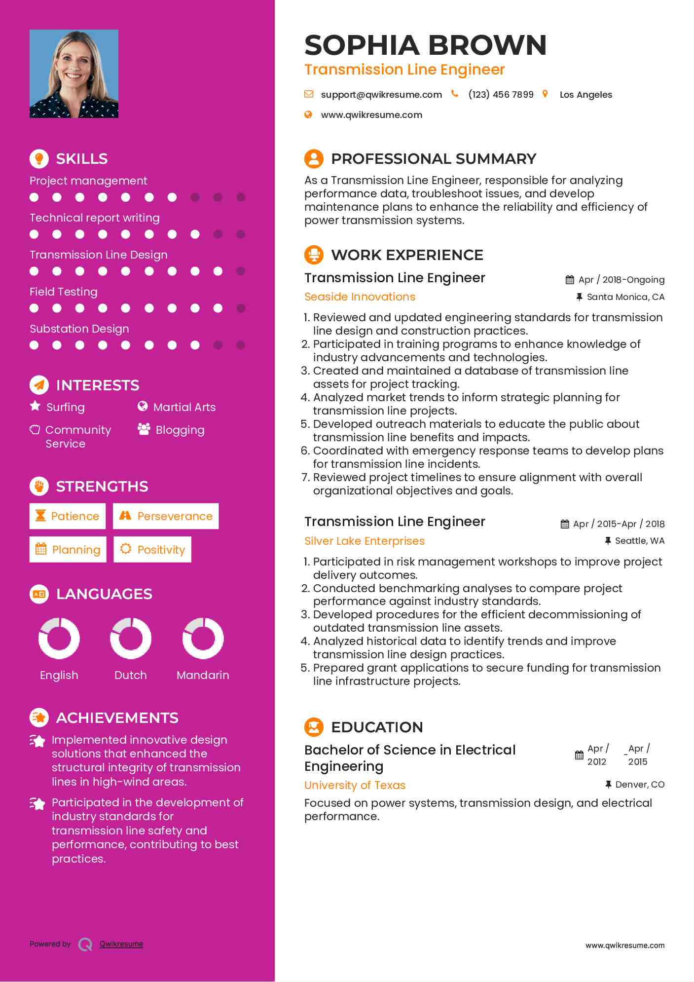 Transmission Line Engineer Resume Template