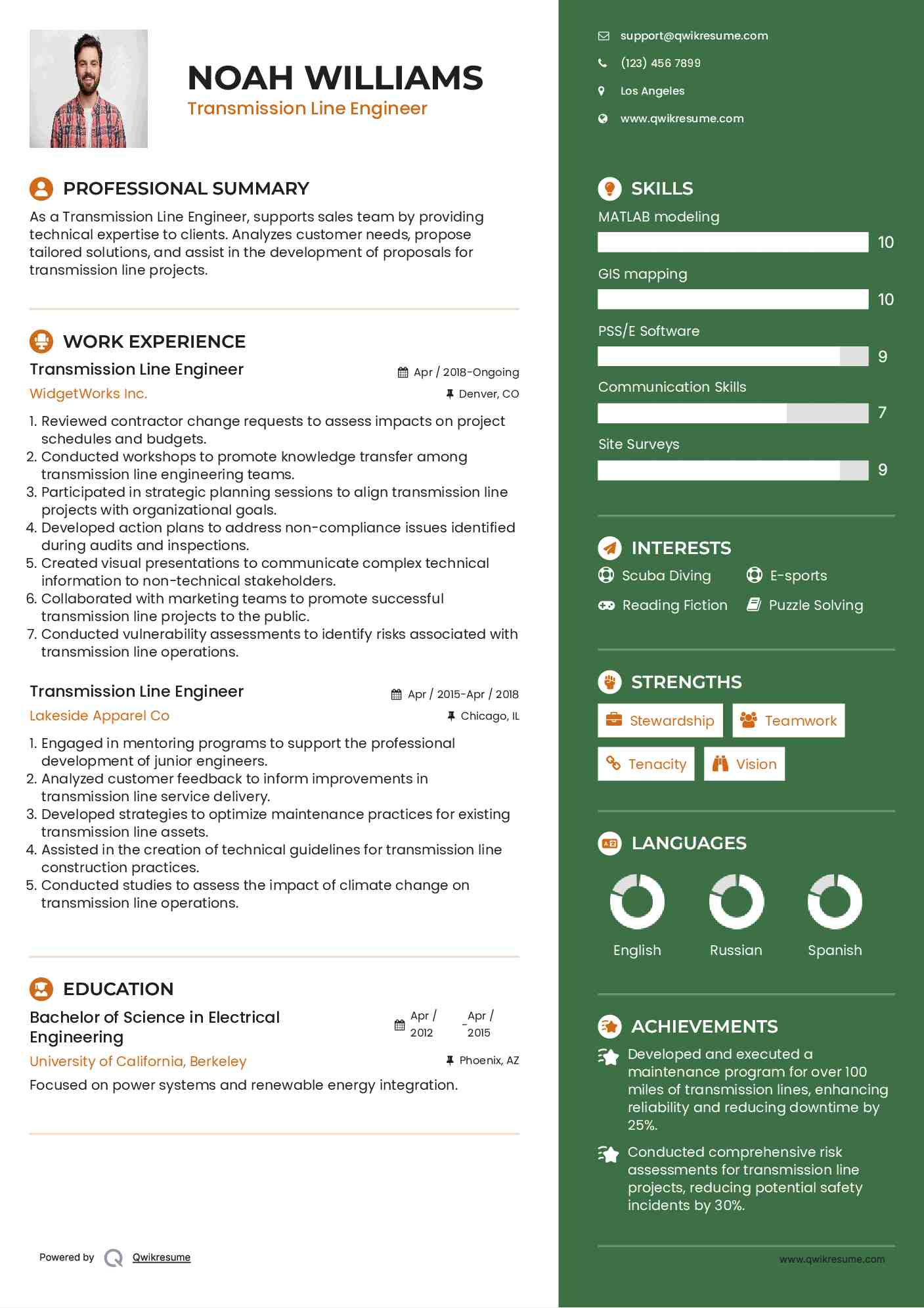 Transmission Line Engineer Resume Sample