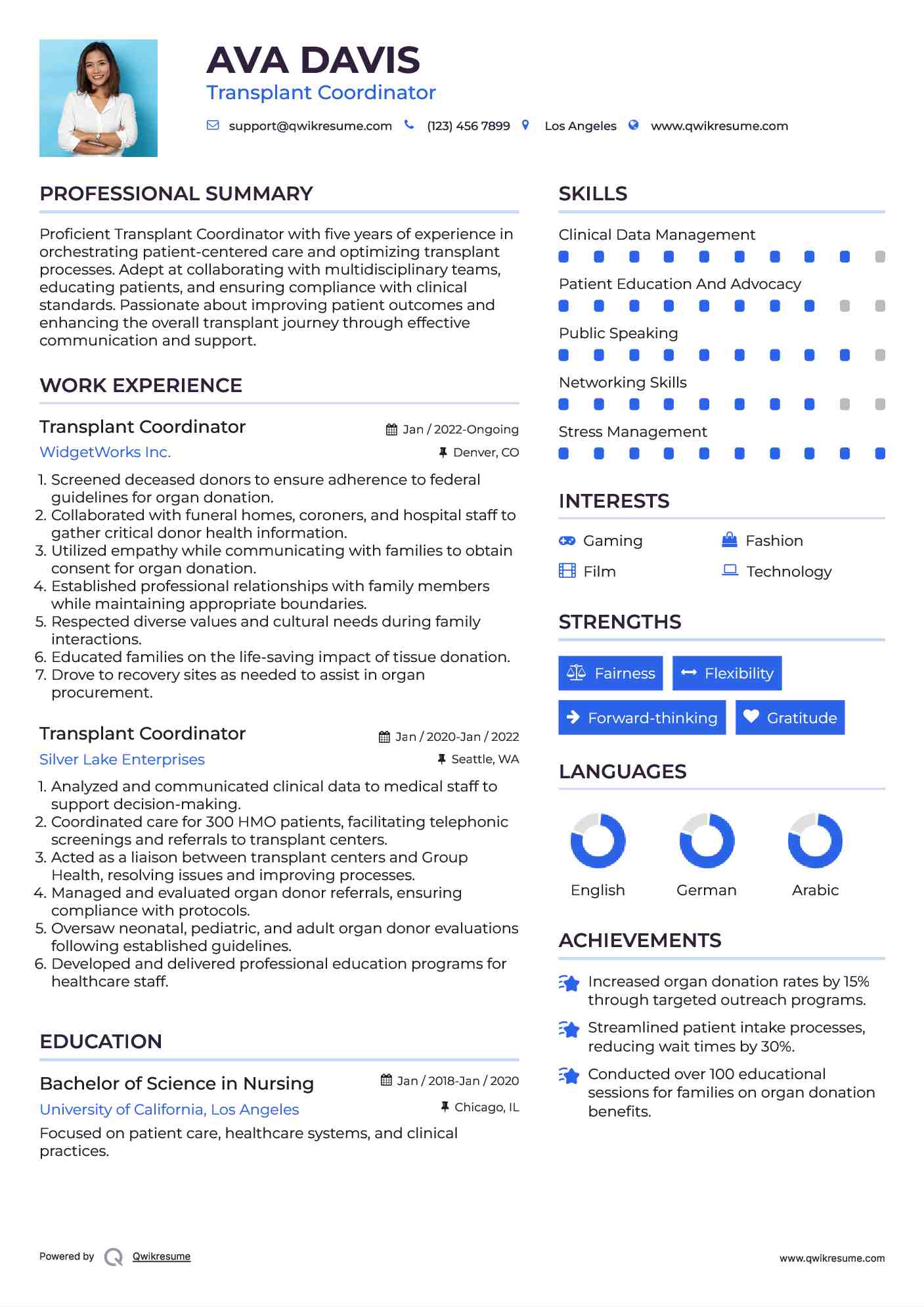Transplant Coordinator Resume Example