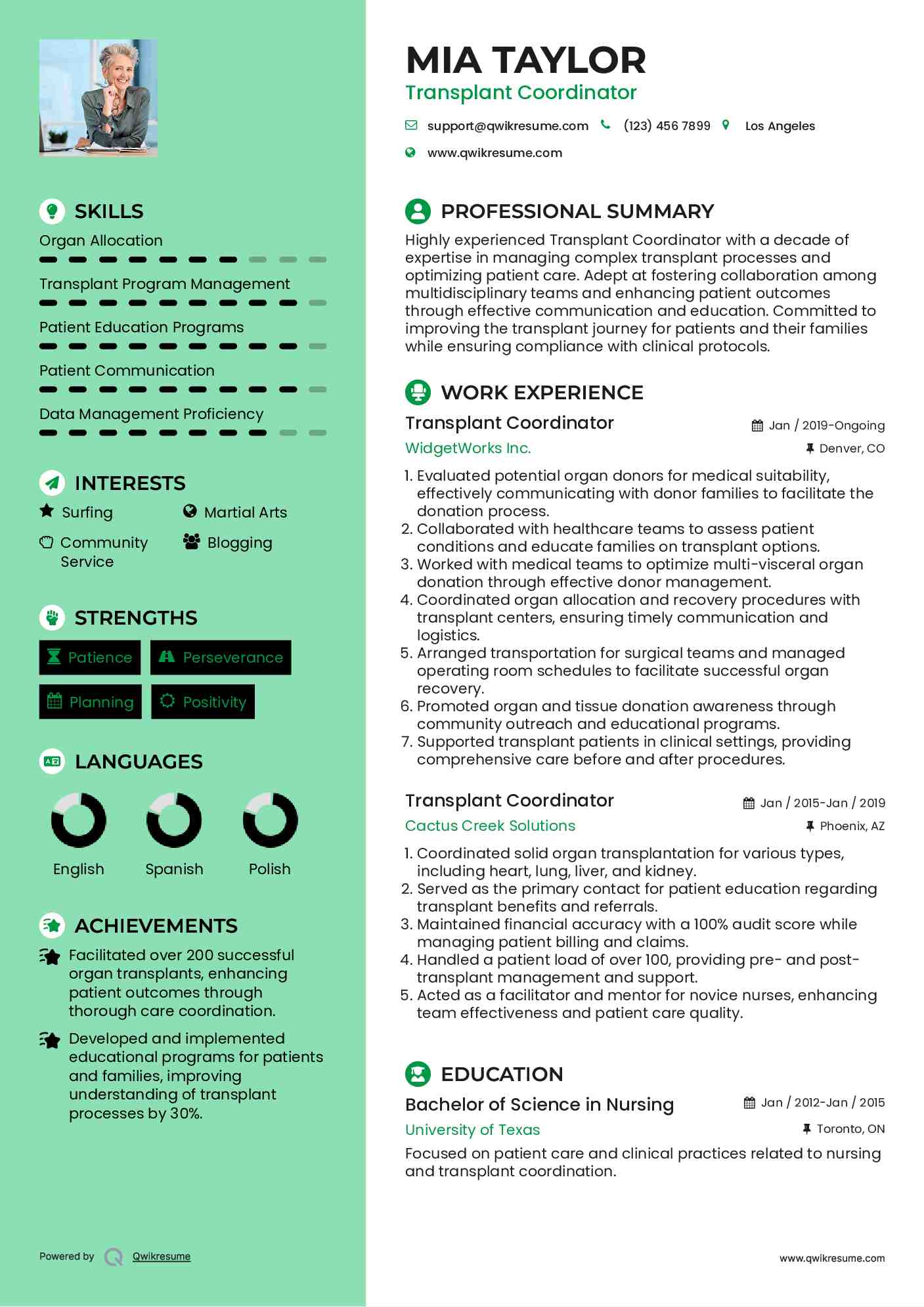Transplant Coordinator Resume Example