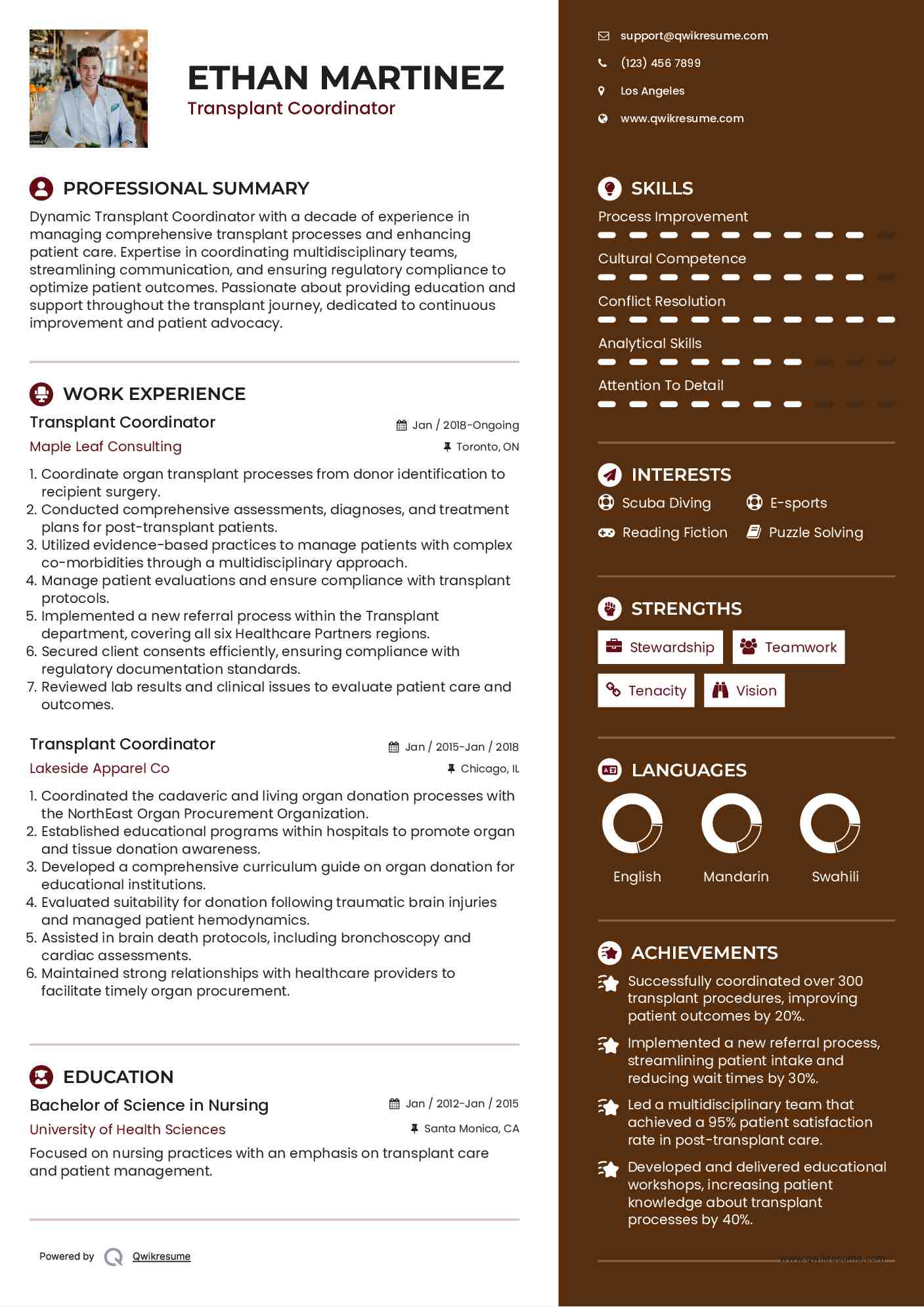Transplant Coordinator Resume Format