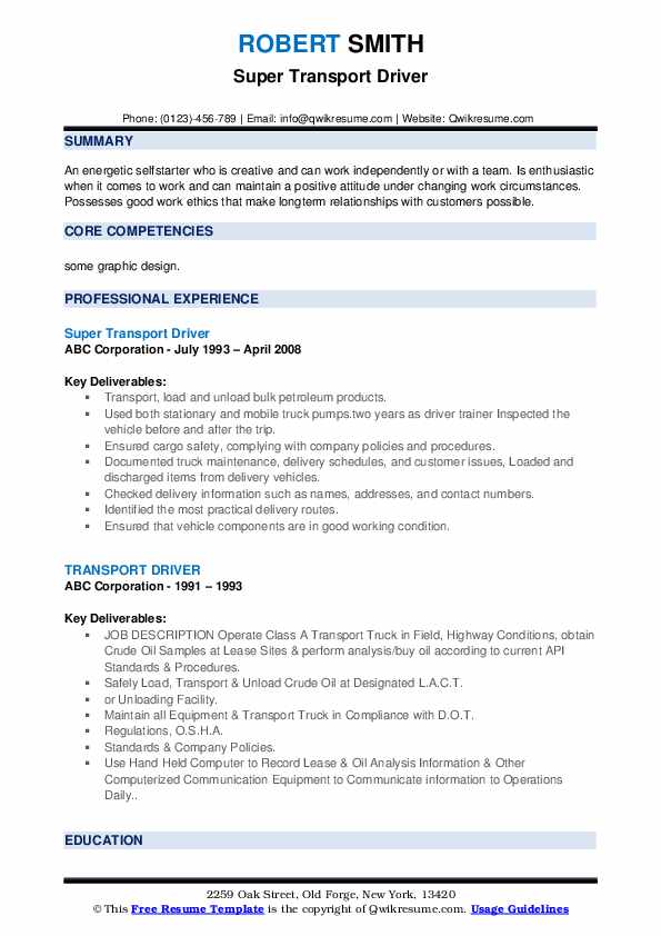 Transport Driver Resume Samples - Transport Driver 1562835683 Pdf 
