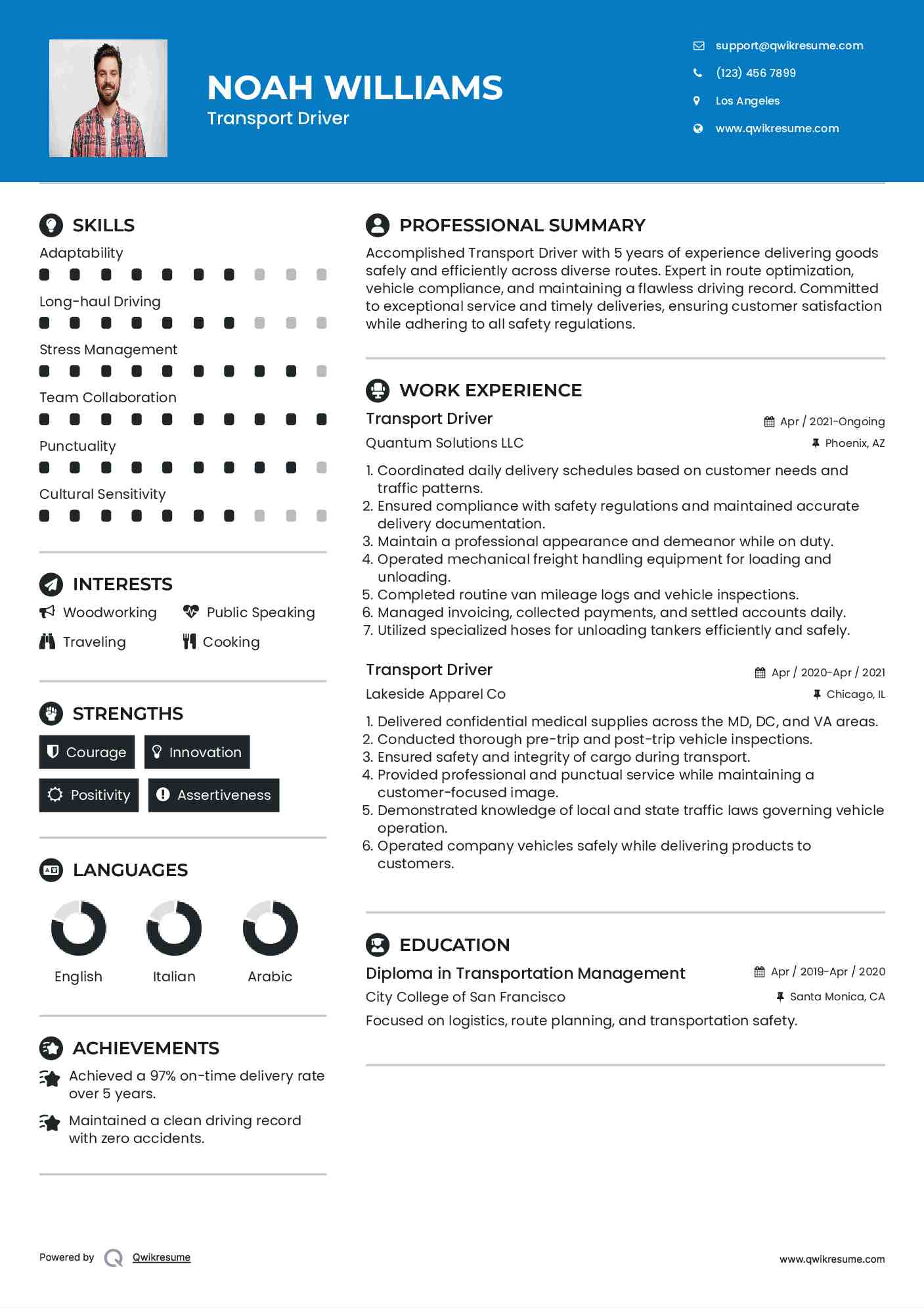 Transport Driver Resume Example