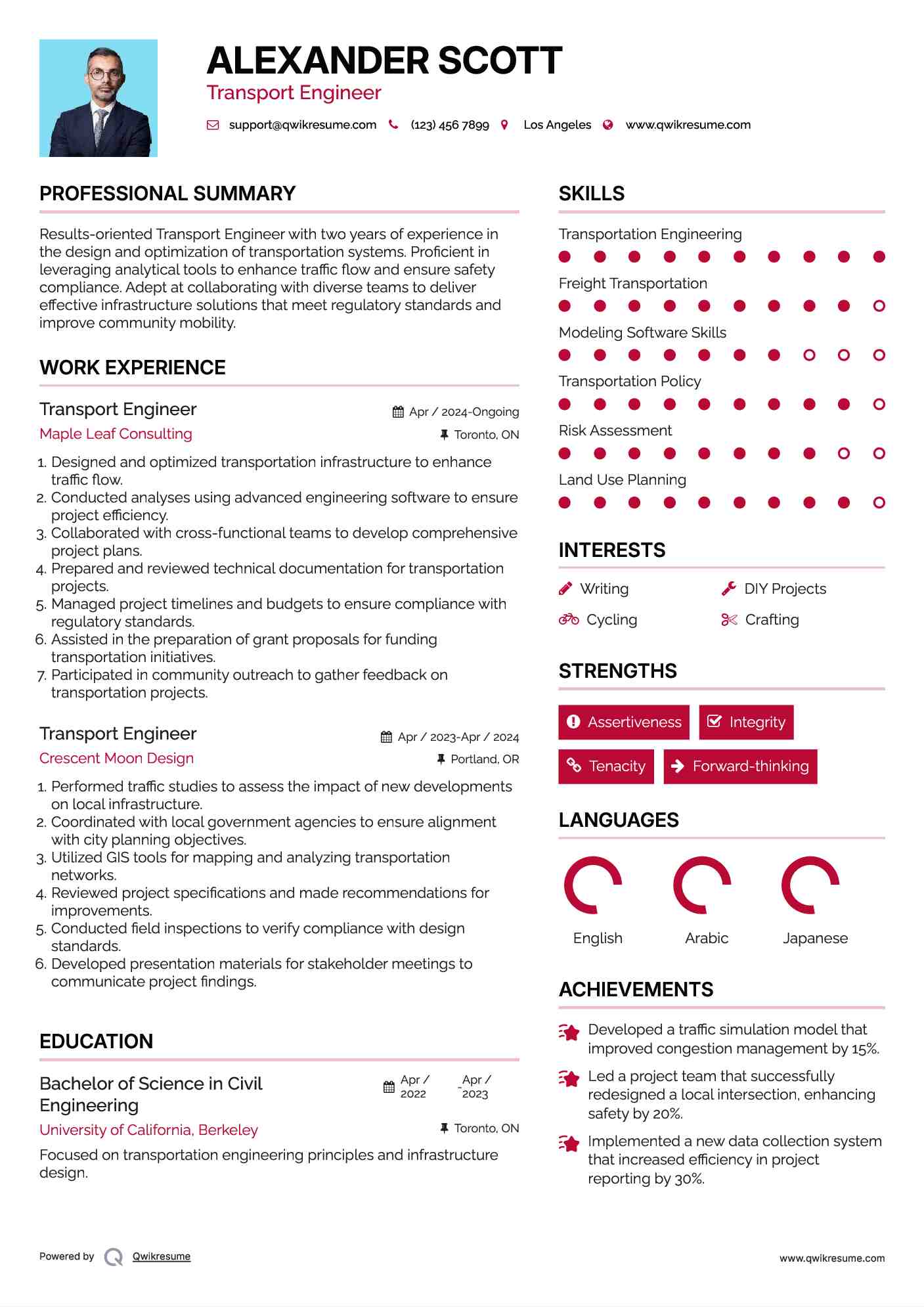 Transport Engineer Resume Template