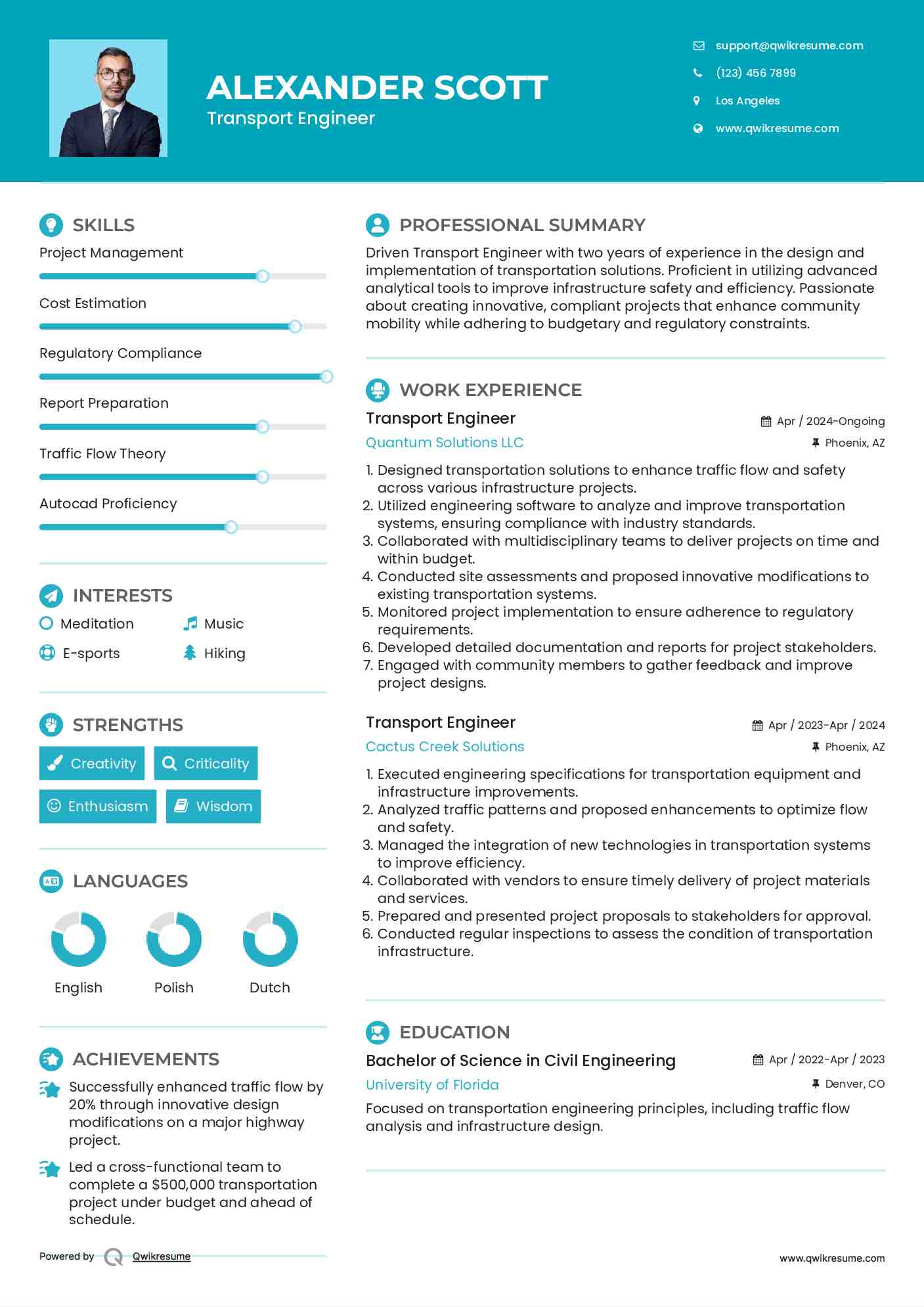 Transport Engineer Resume Model