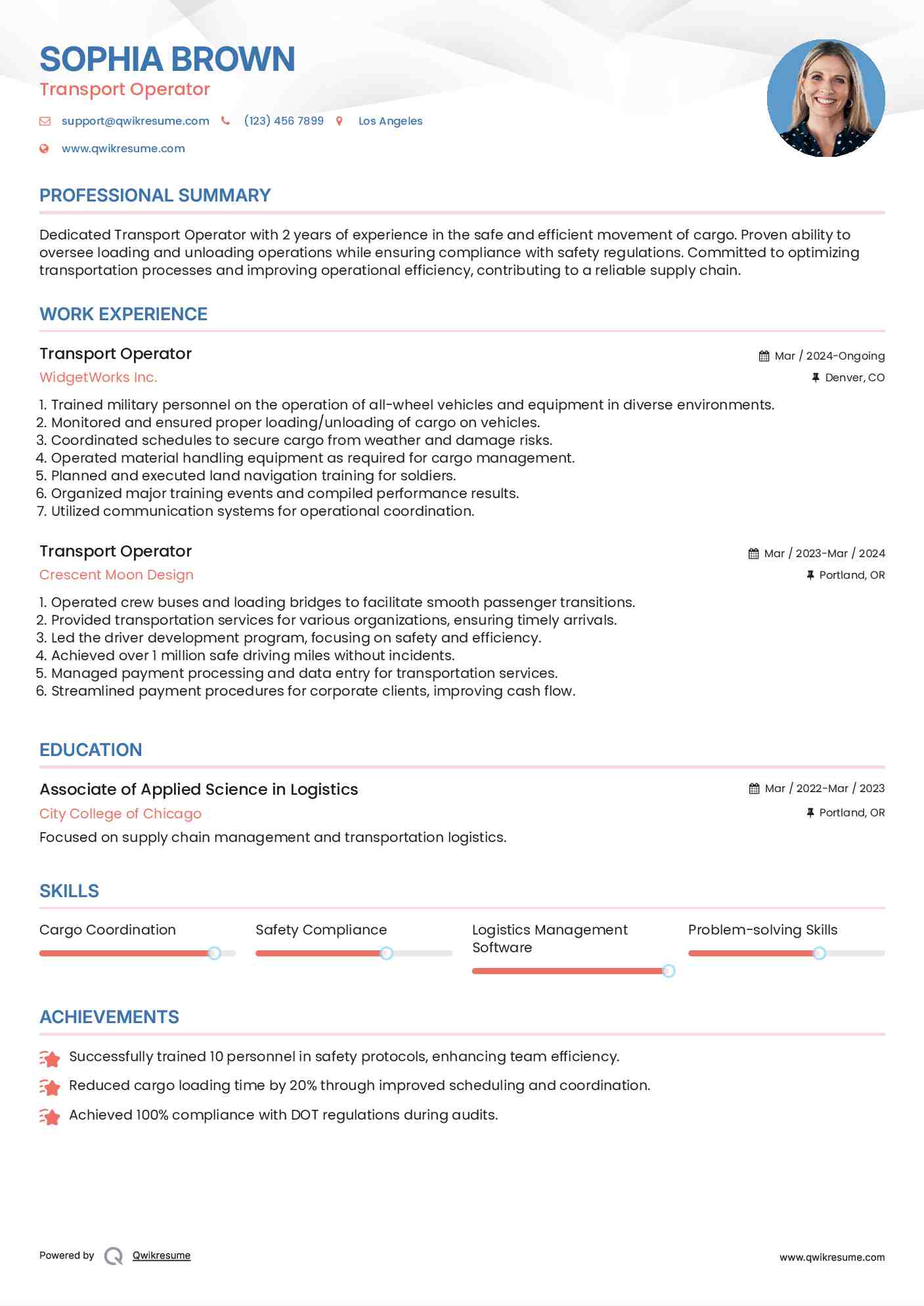 Transport Operator Resume Format