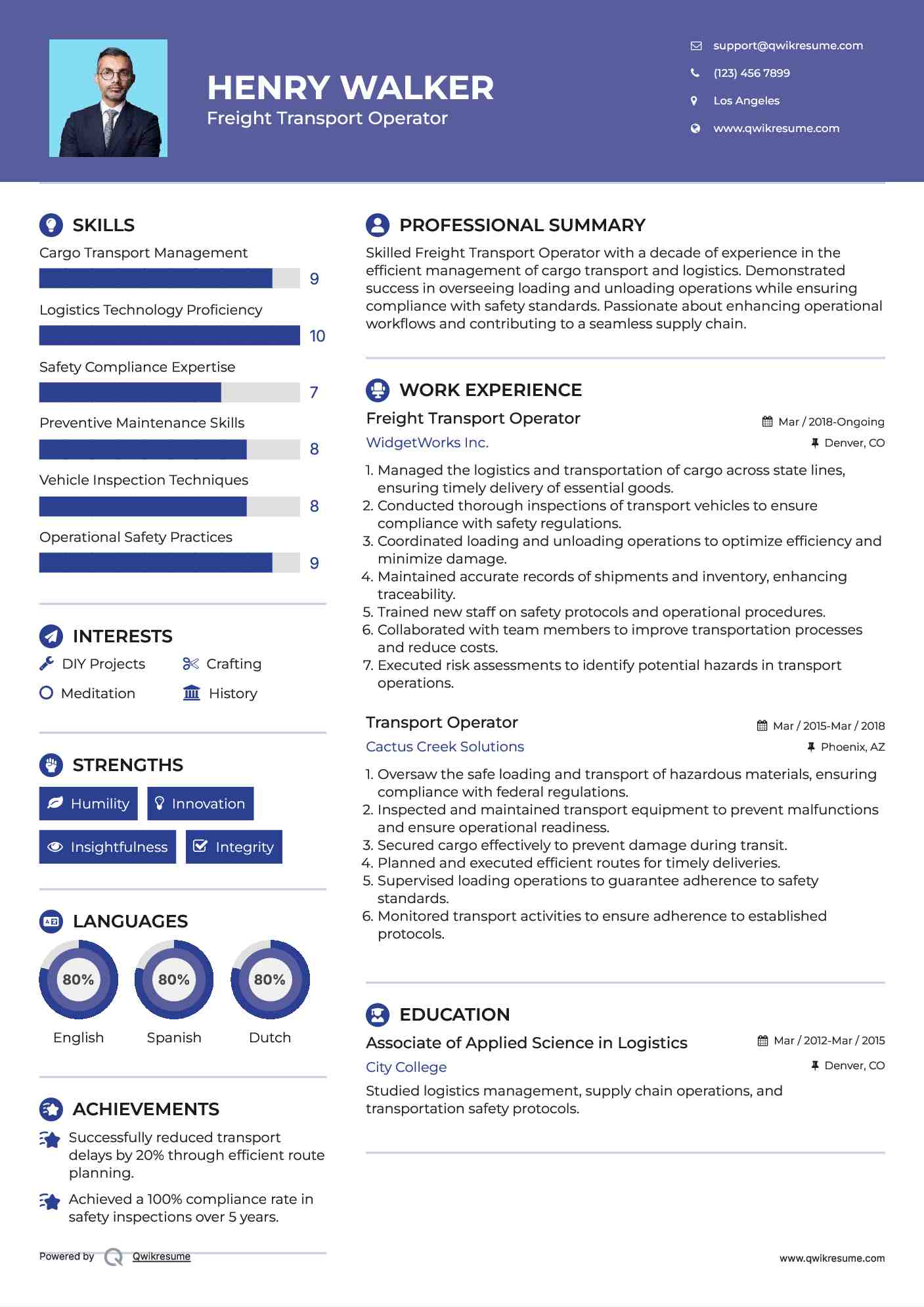Freight Transport Operator Resume Format