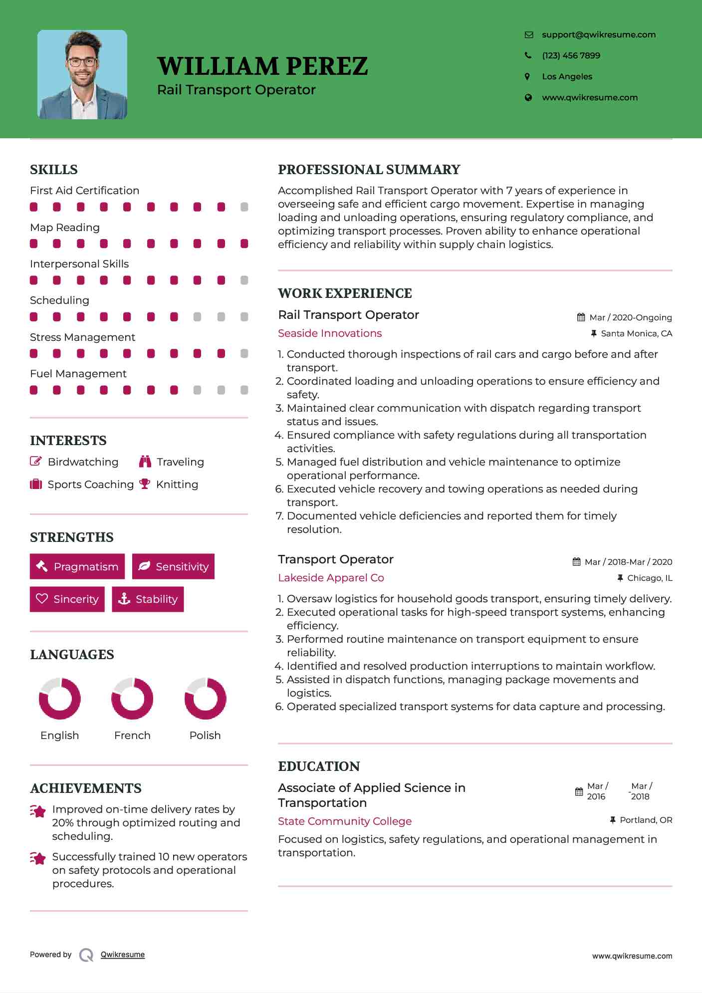 Rail Transport Operator Resume Template