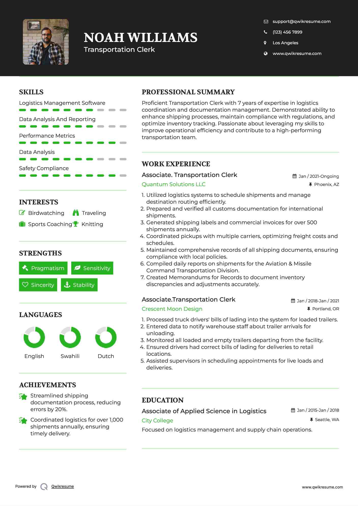 Transportation Clerk Resume Samples QwikResume