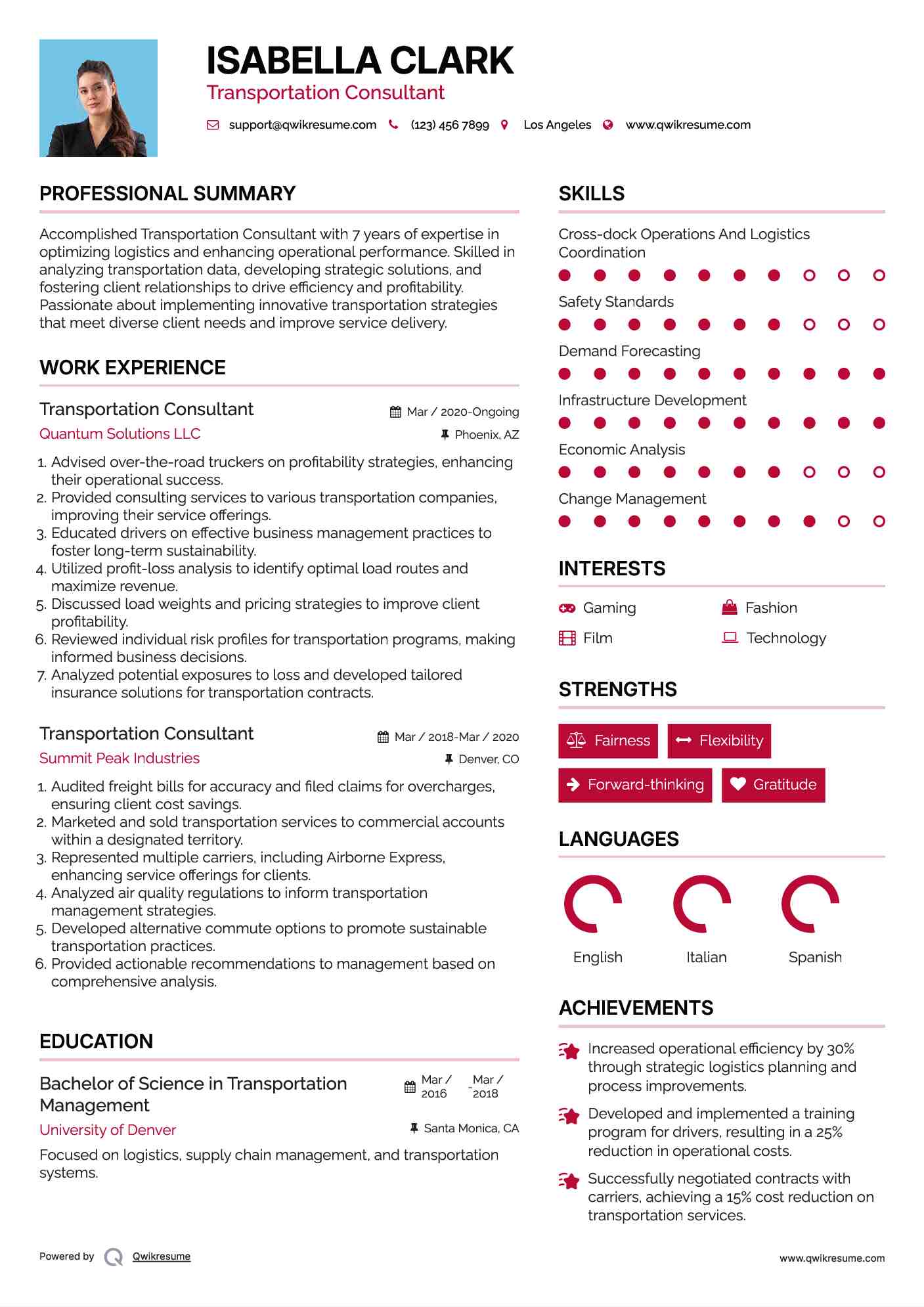 Transportation Consultant Resume Format