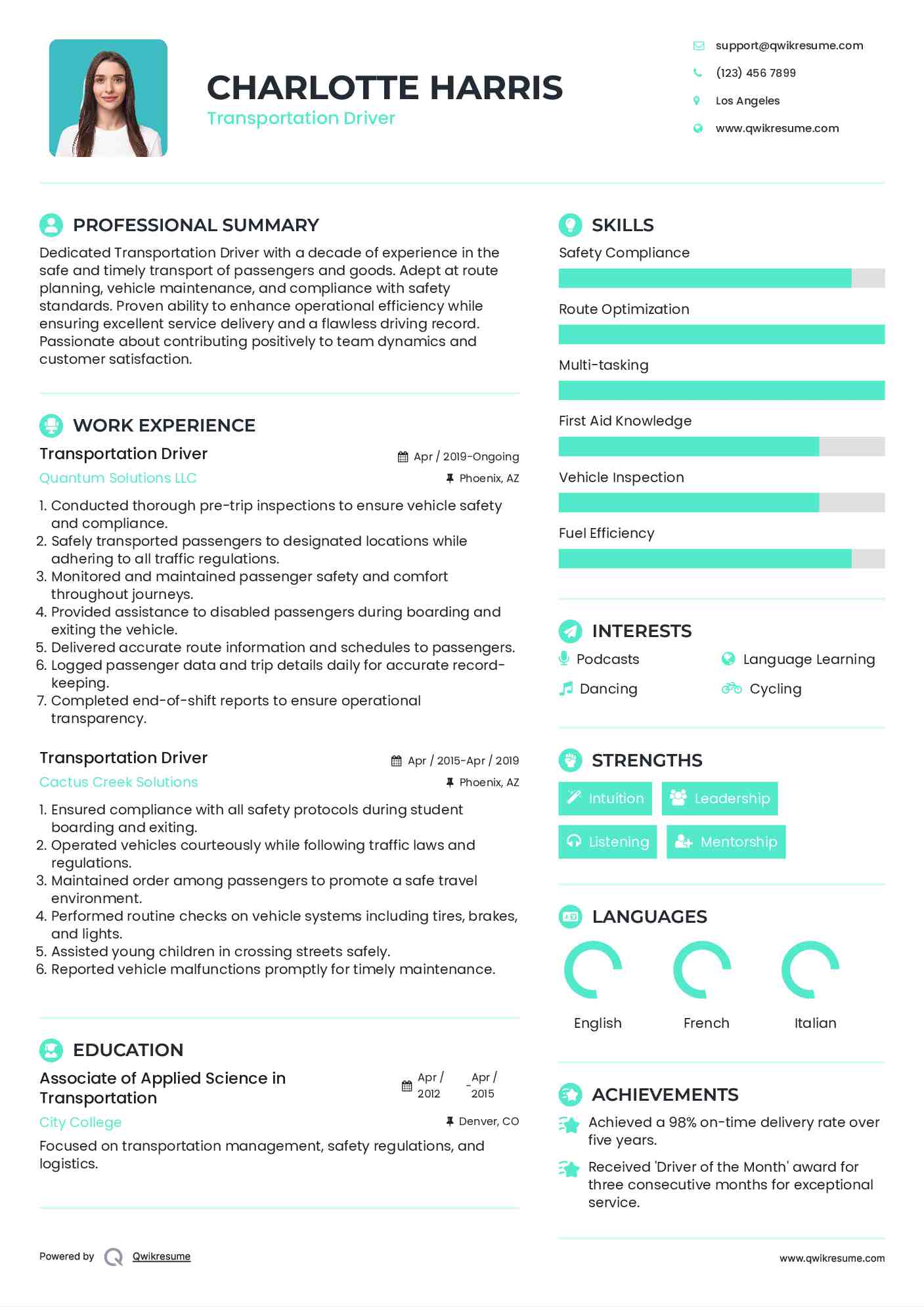 Transportation Driver Resume Template