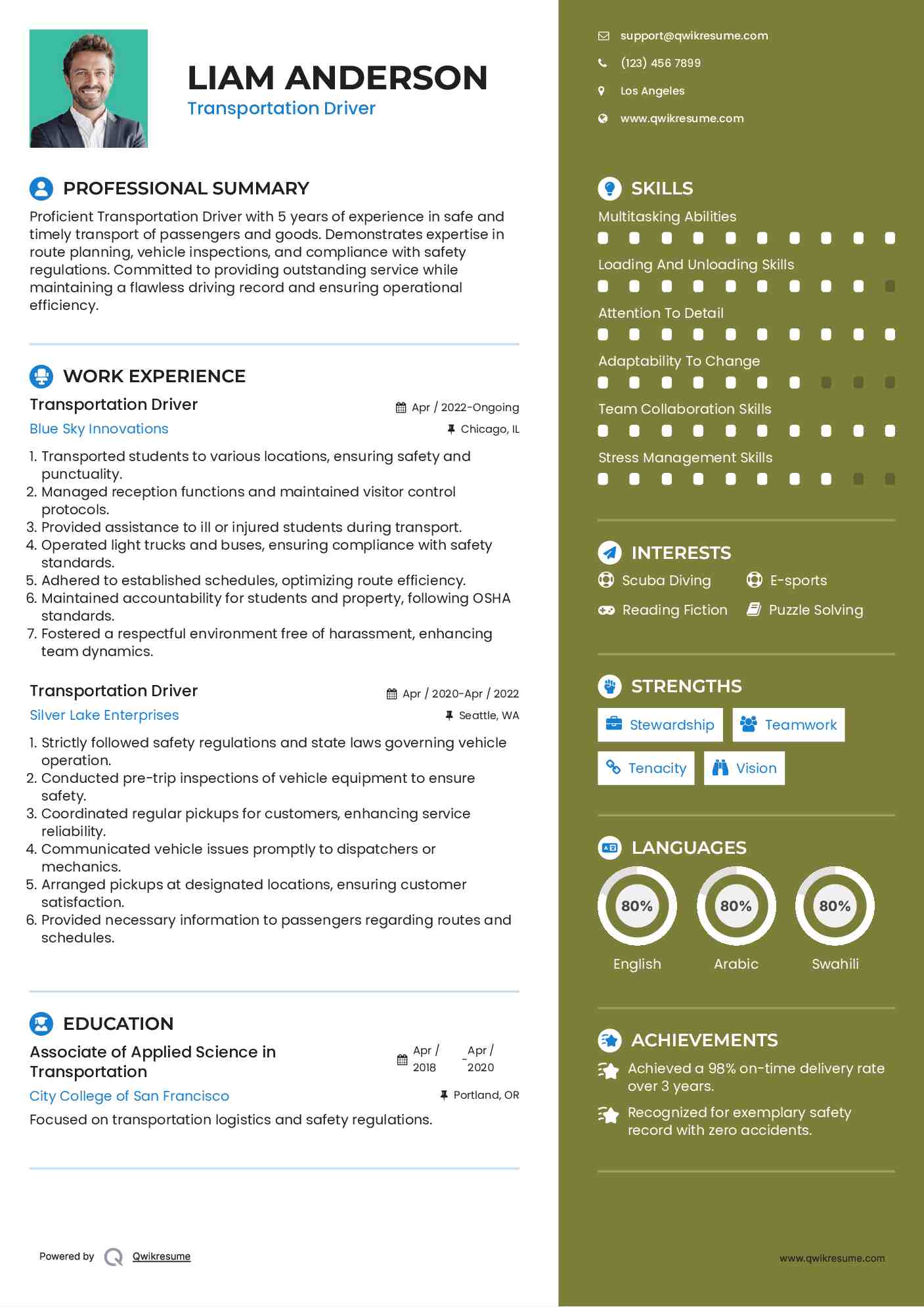 Transportation Driver Resume Model