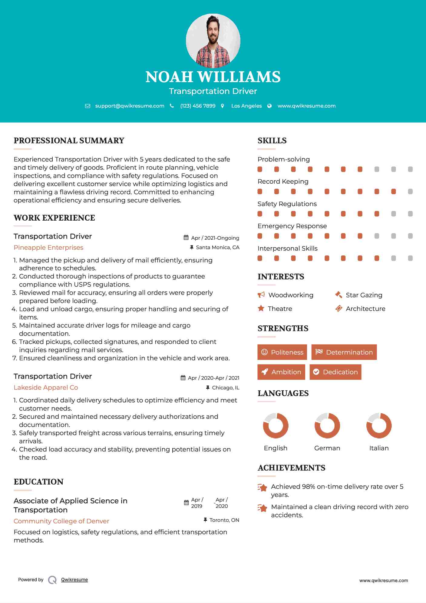 Transportation Driver Resume Template