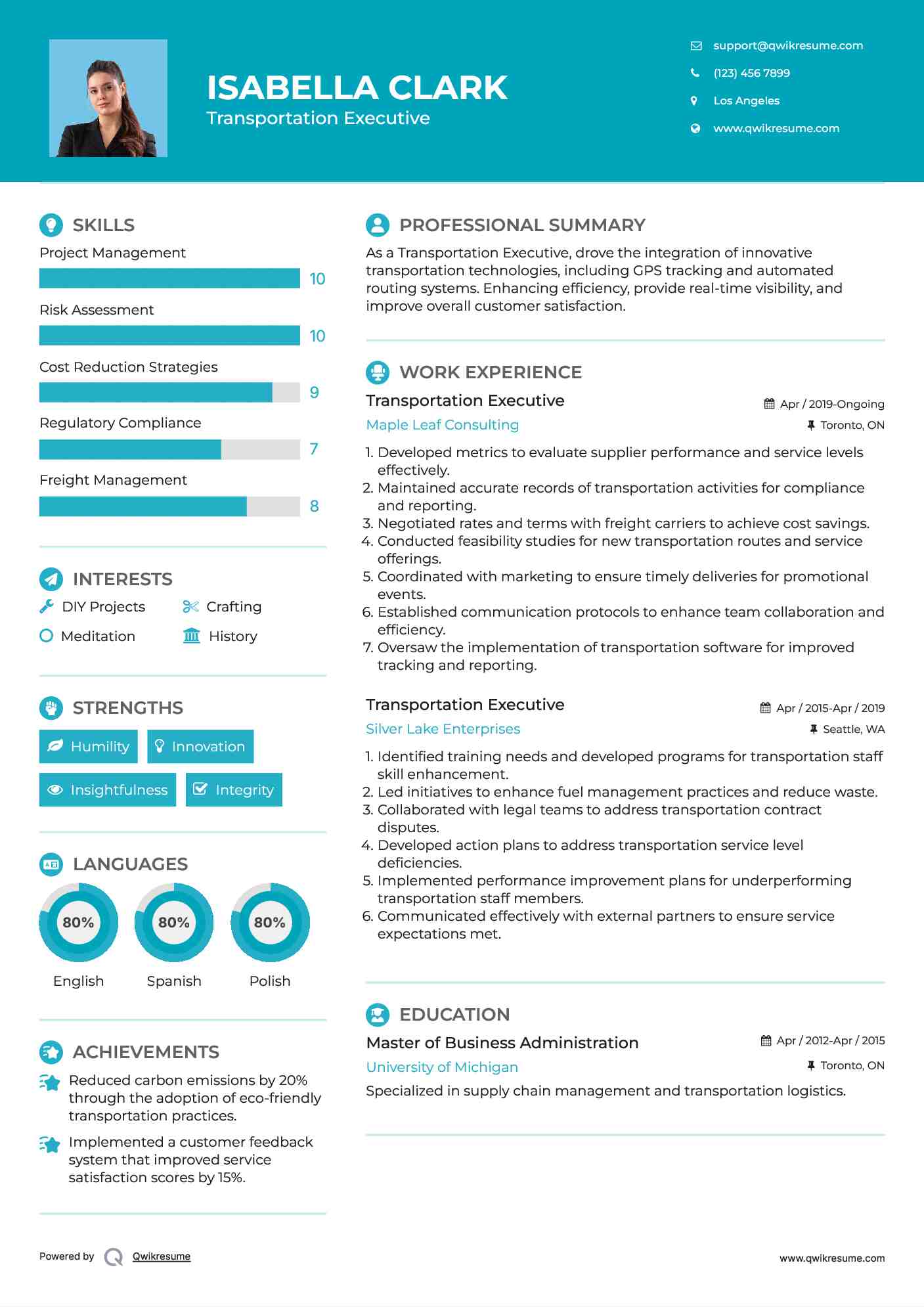 Transportation Executive Resume Template