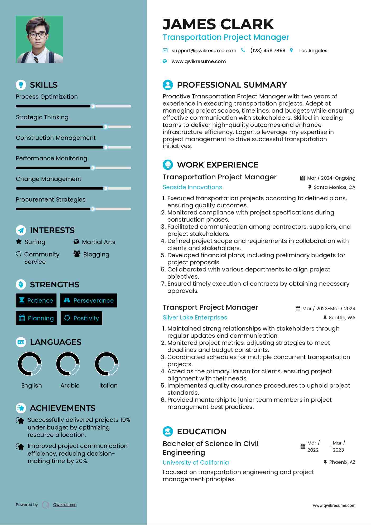 Transportation Project Manager Resume Example