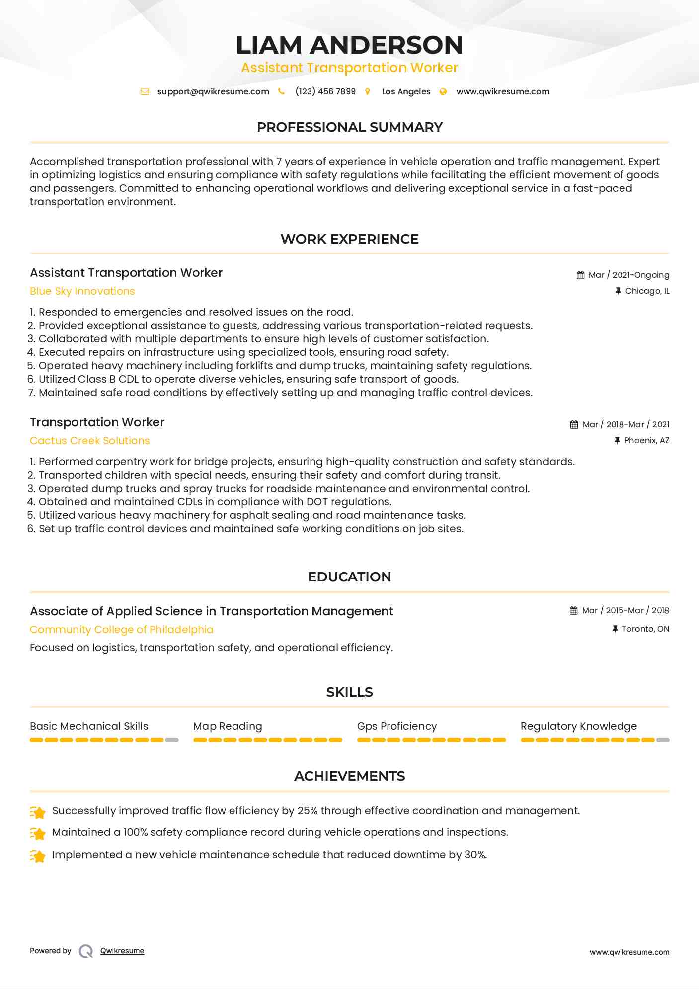 Assistant Transportation Worker Resume Template