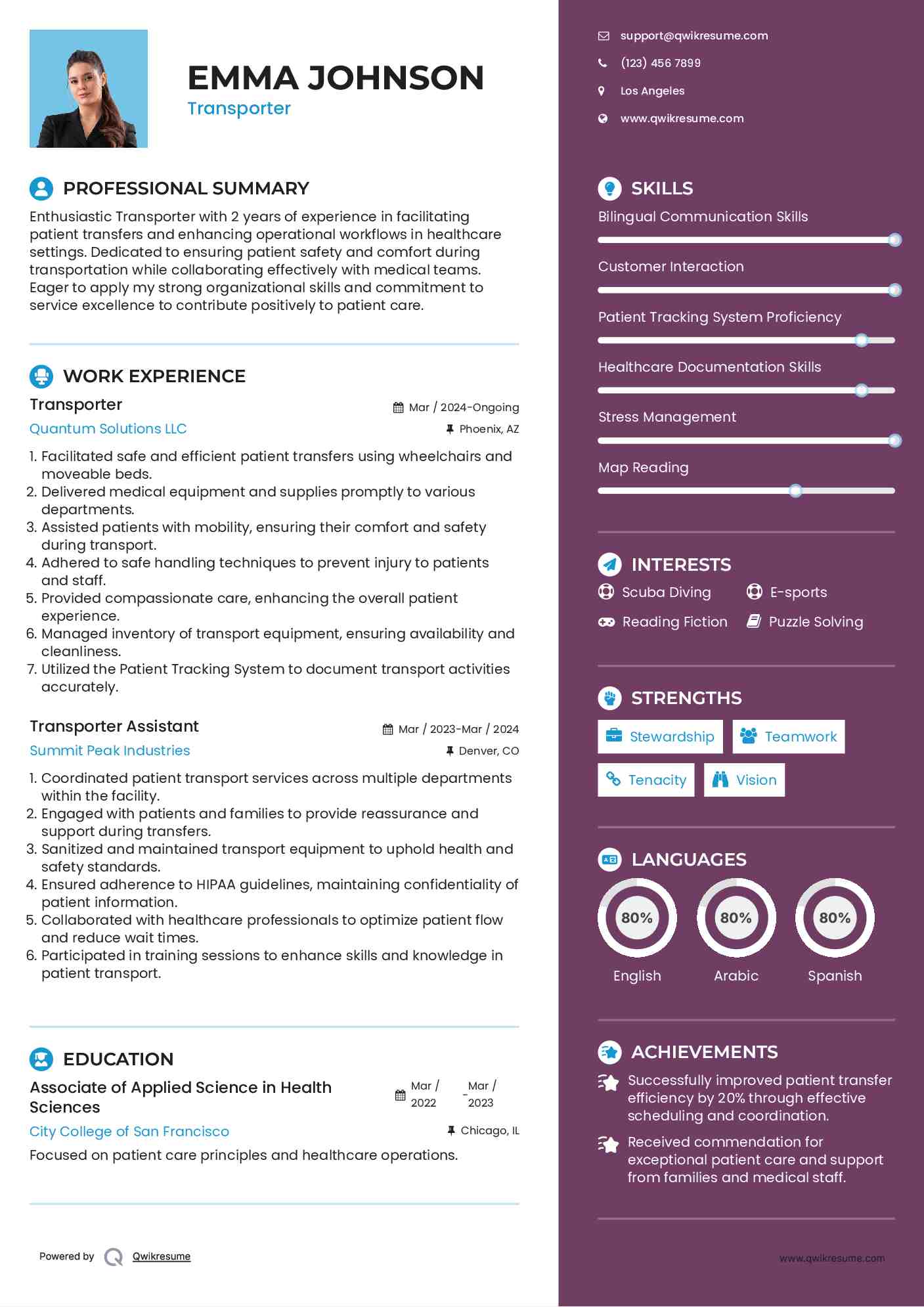 Transporter Resume Example