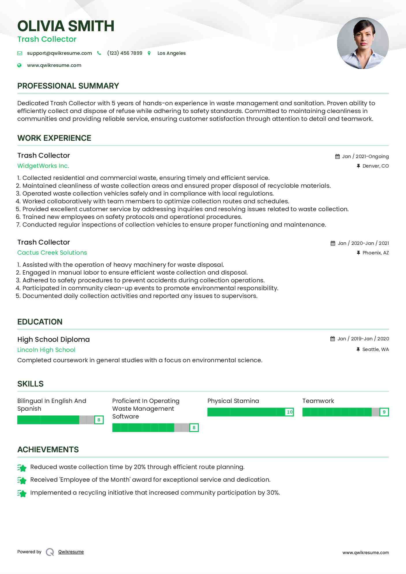 Trash Collector Resume Sample
